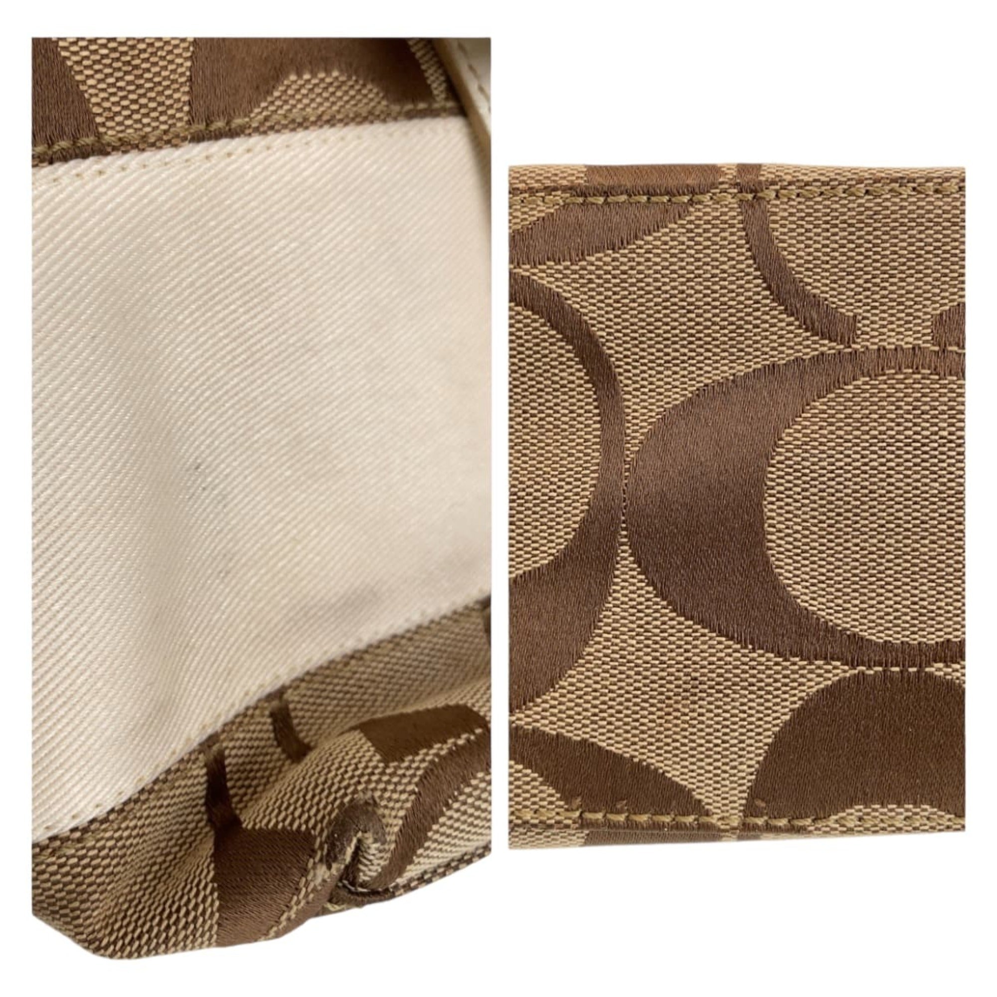 Coach Beige Brown White Canvas Leather Shoulder Bag Tote Bag (Pre-Owned)