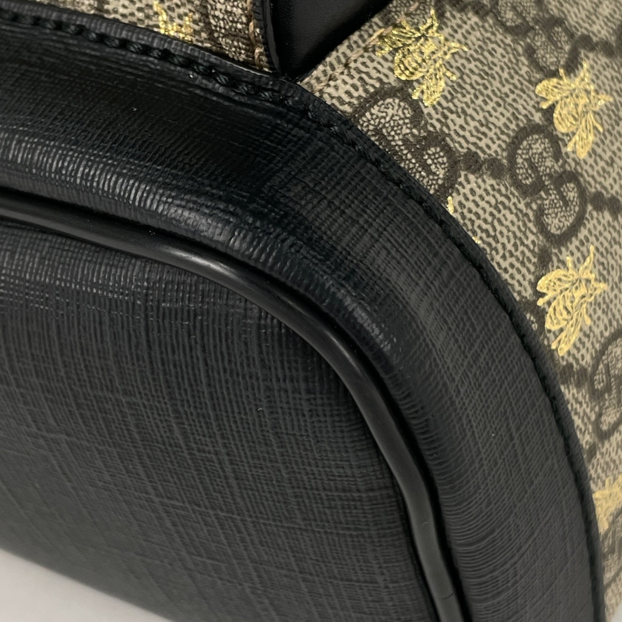 Gucci Beige Black Coated Canvas Leather Backpack (Pre-Owned)
