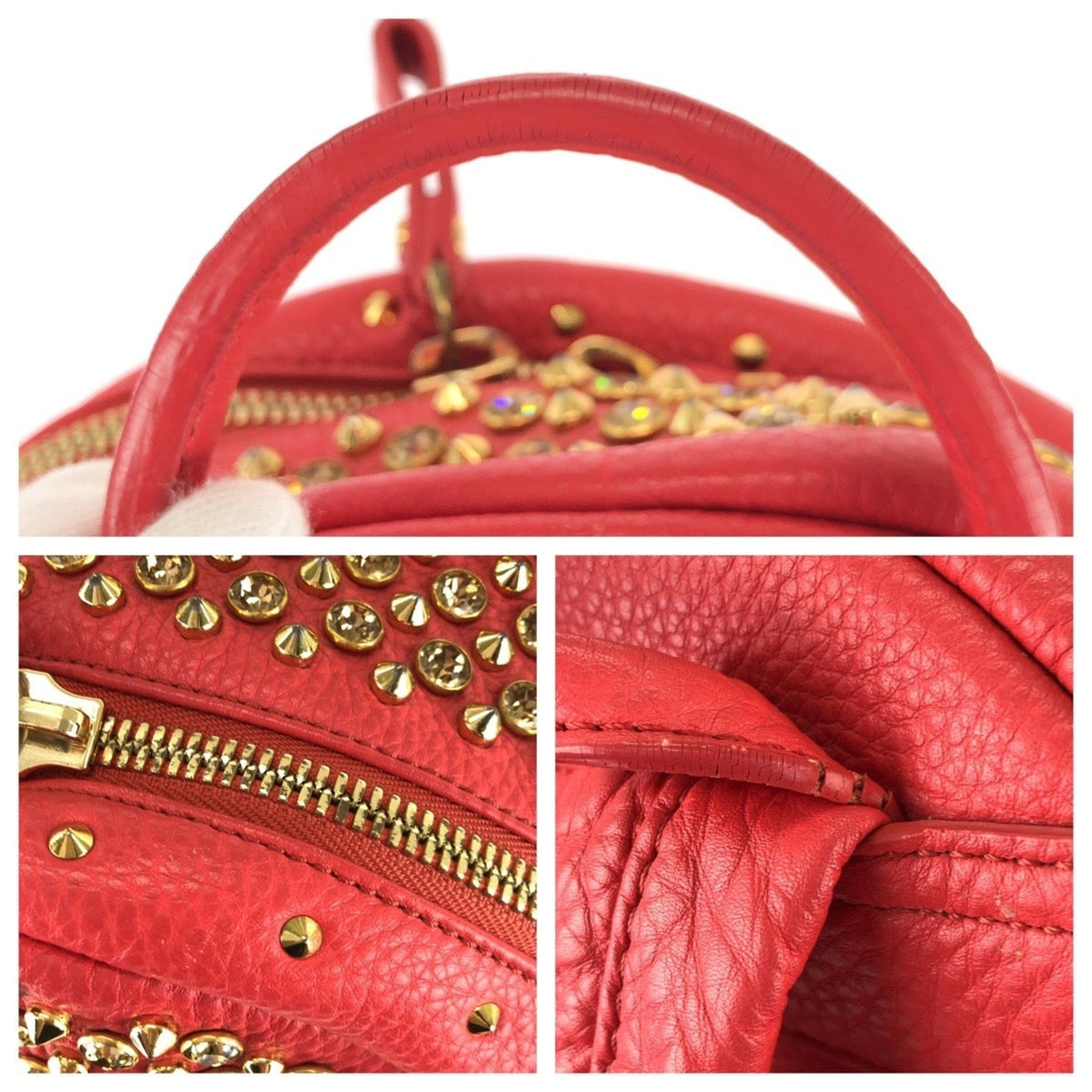 Mcm Red Color Leather Rhinestone Backpack (Pre-Owned)