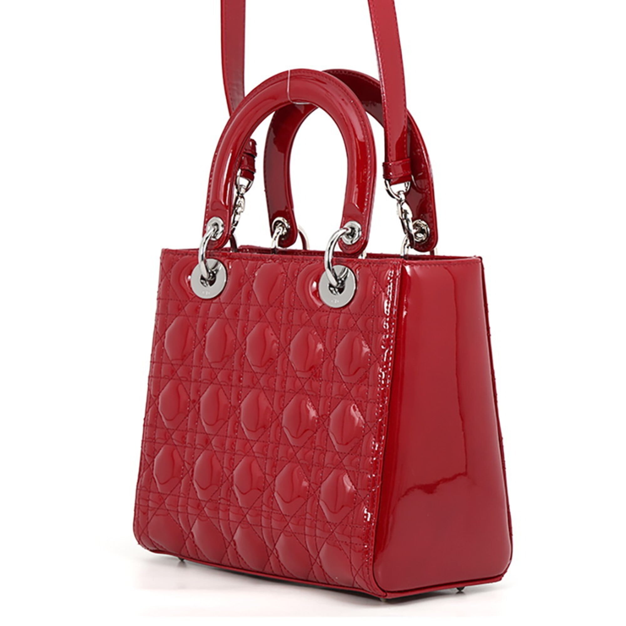 Christian Dior Lady Dior Red Color Patent Leather Handbag (Pre-Owned)