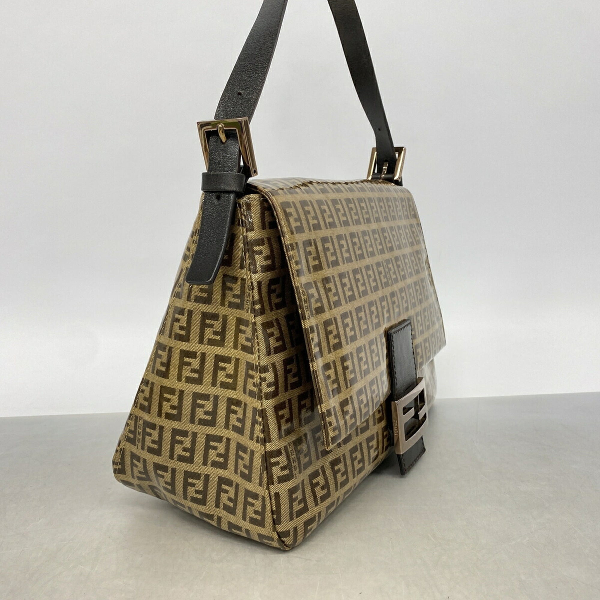 Fendi Beige Brown Coated Canvas Shoulder Bag (Pre-Owned)