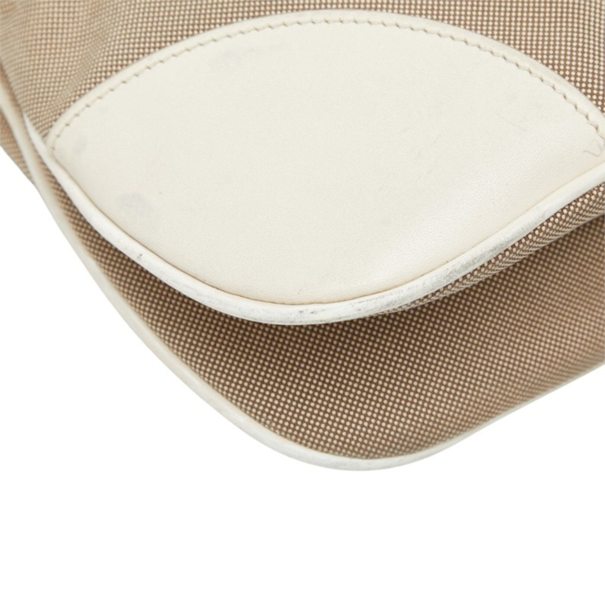 Prada Beige White Canvas Leather Shoulder Bag (Pre-Owned)