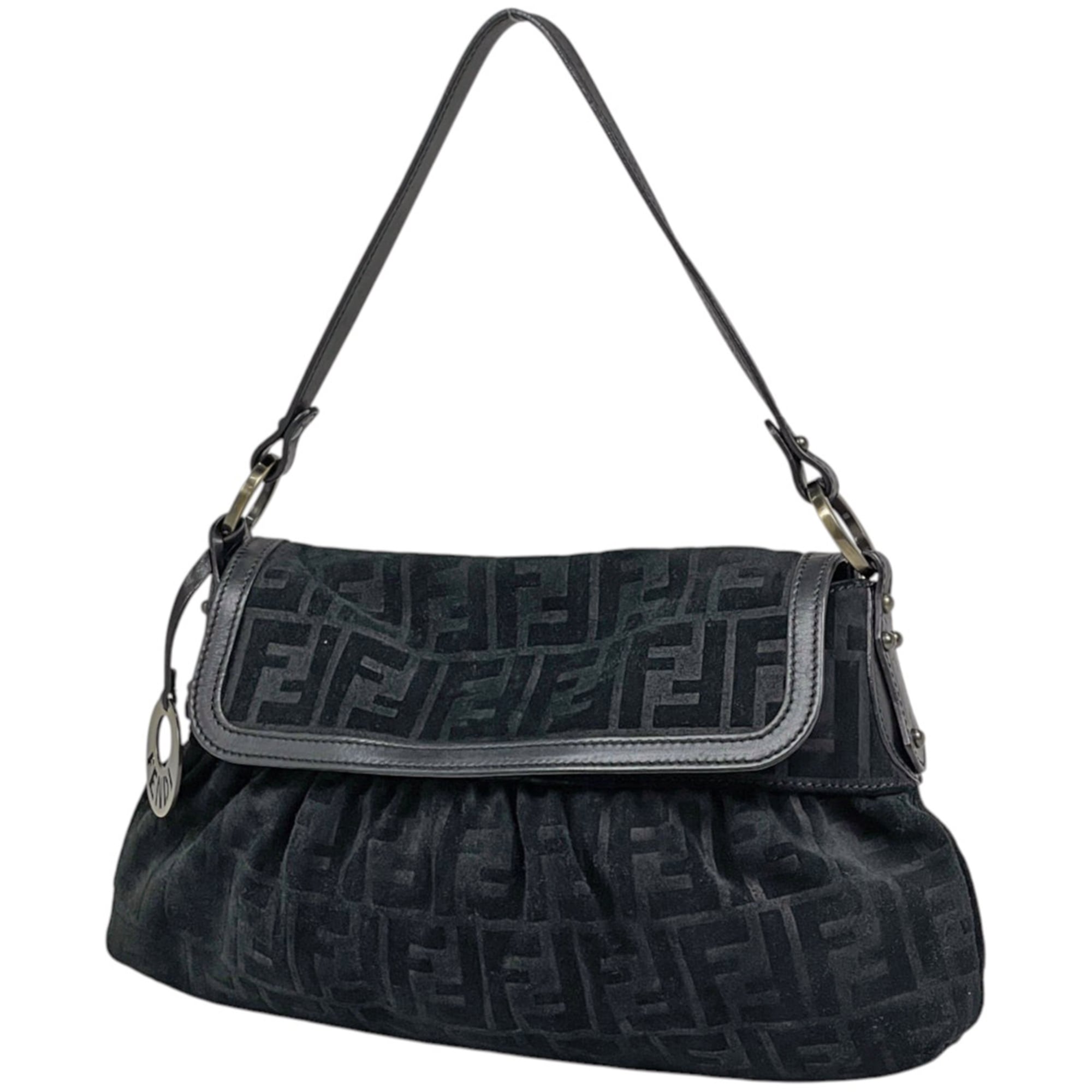 Fendi Zucca Black Suede Shoulder Bag (Pre-Owned)