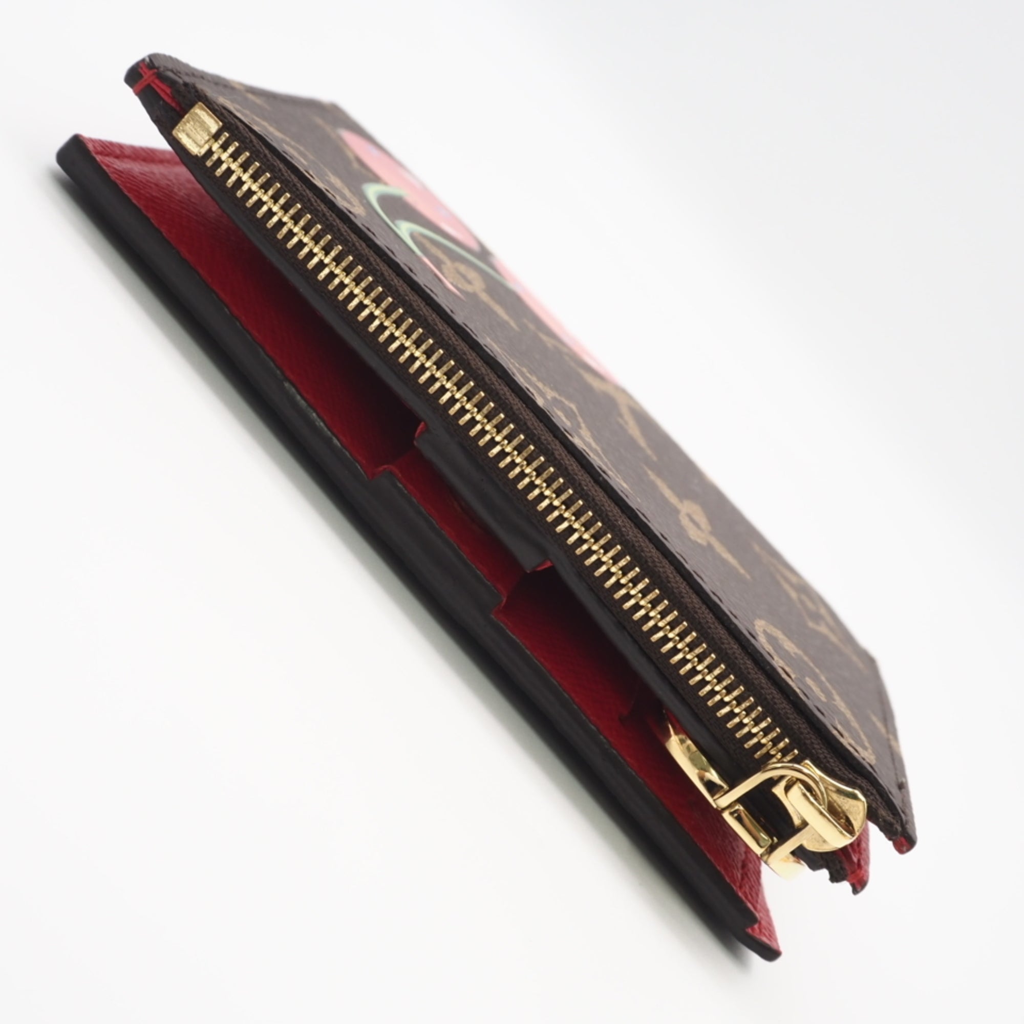 Louis Vuitton Beige Brown Red Color Coated Canvas Leather Wallet (Bi-Fold) (Pre-Owned)