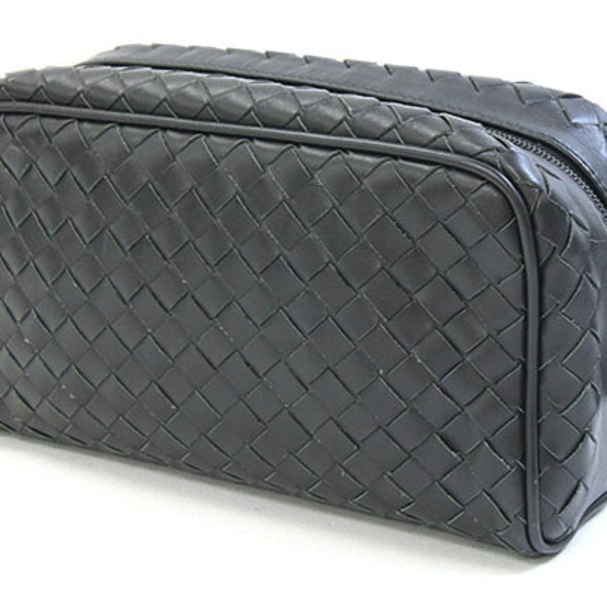 Bottega Veneta Intrecciato Dark Gray Leather Pouch (Pre-Owned)
