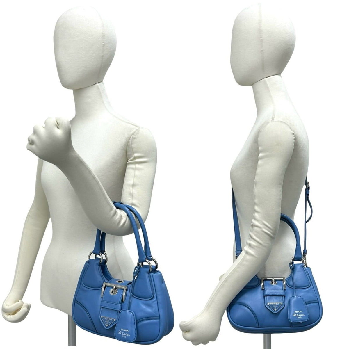 Prada Blue Leather Handbag Pochette Shoulder Bag (Pre-Owned)