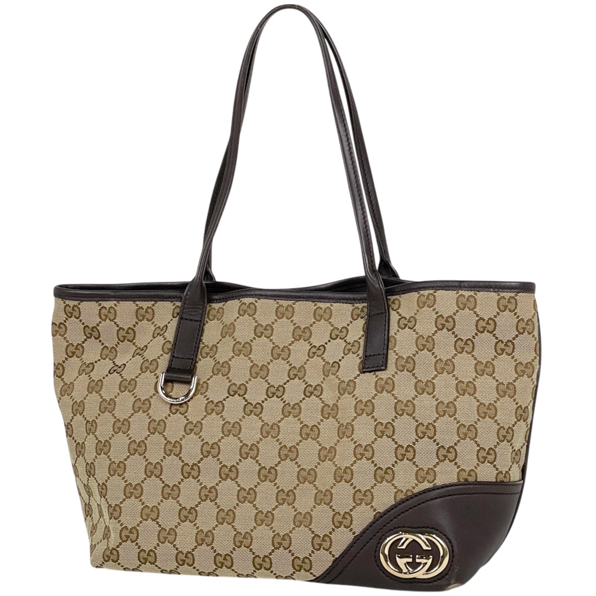 Gucci Brown Gg Canvas Leather Tote Bag (Pre-Owned)