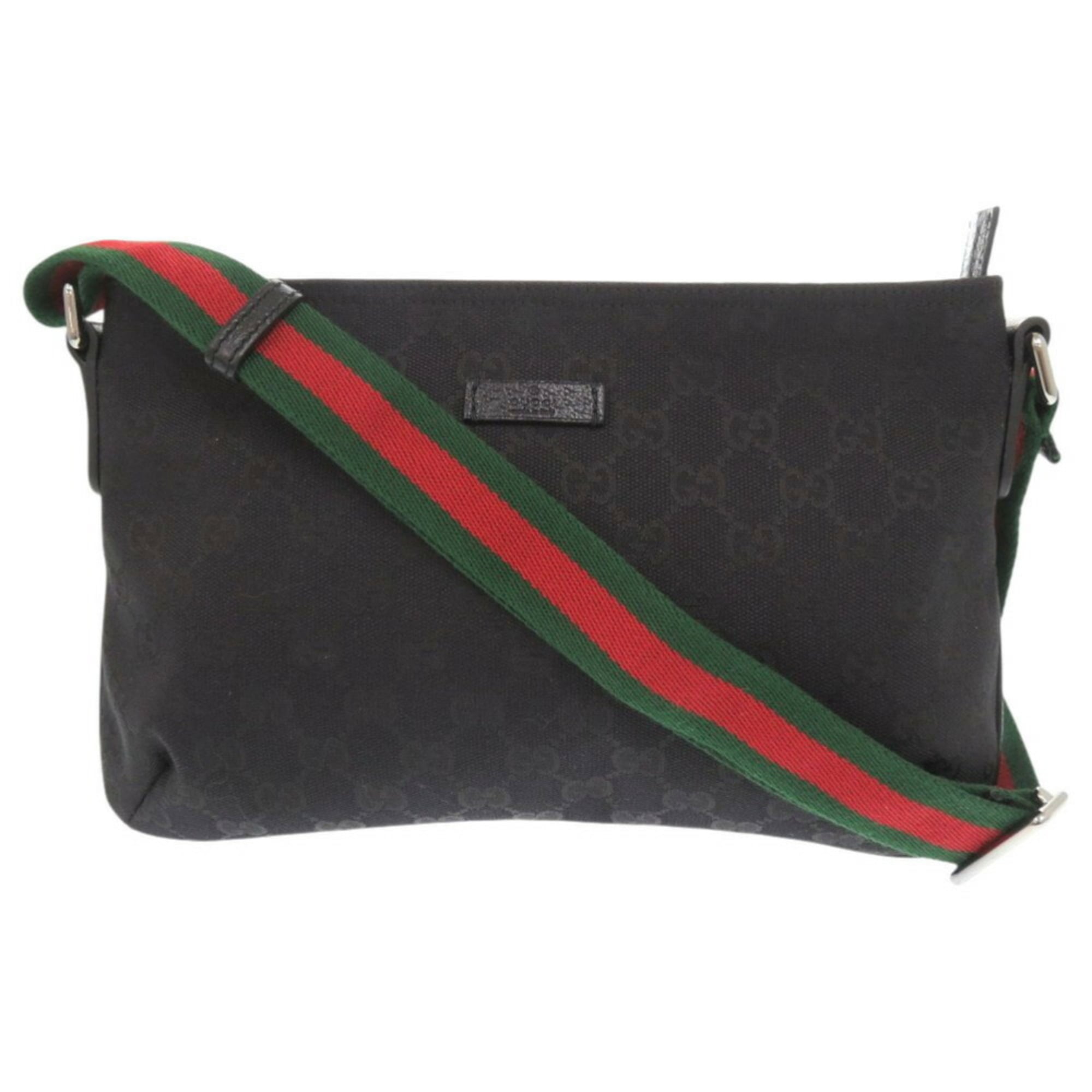Gucci Black Green Red Color Gg Canvas Leather Shoulder Bag (Pre-Owned)