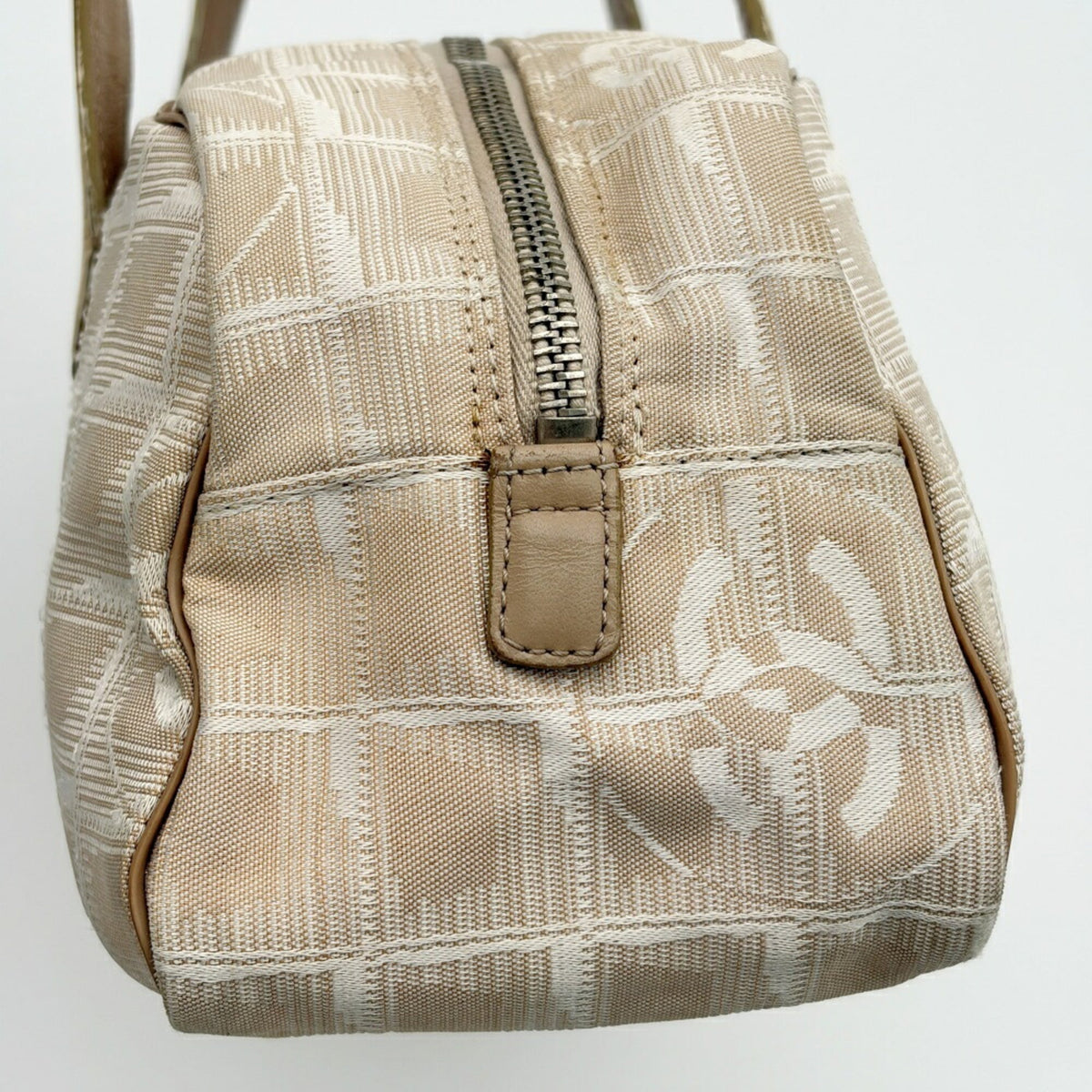 Chanel New Travel Line Beige Nylon Jacquard Leather Boston Bag (Pre-Owned)