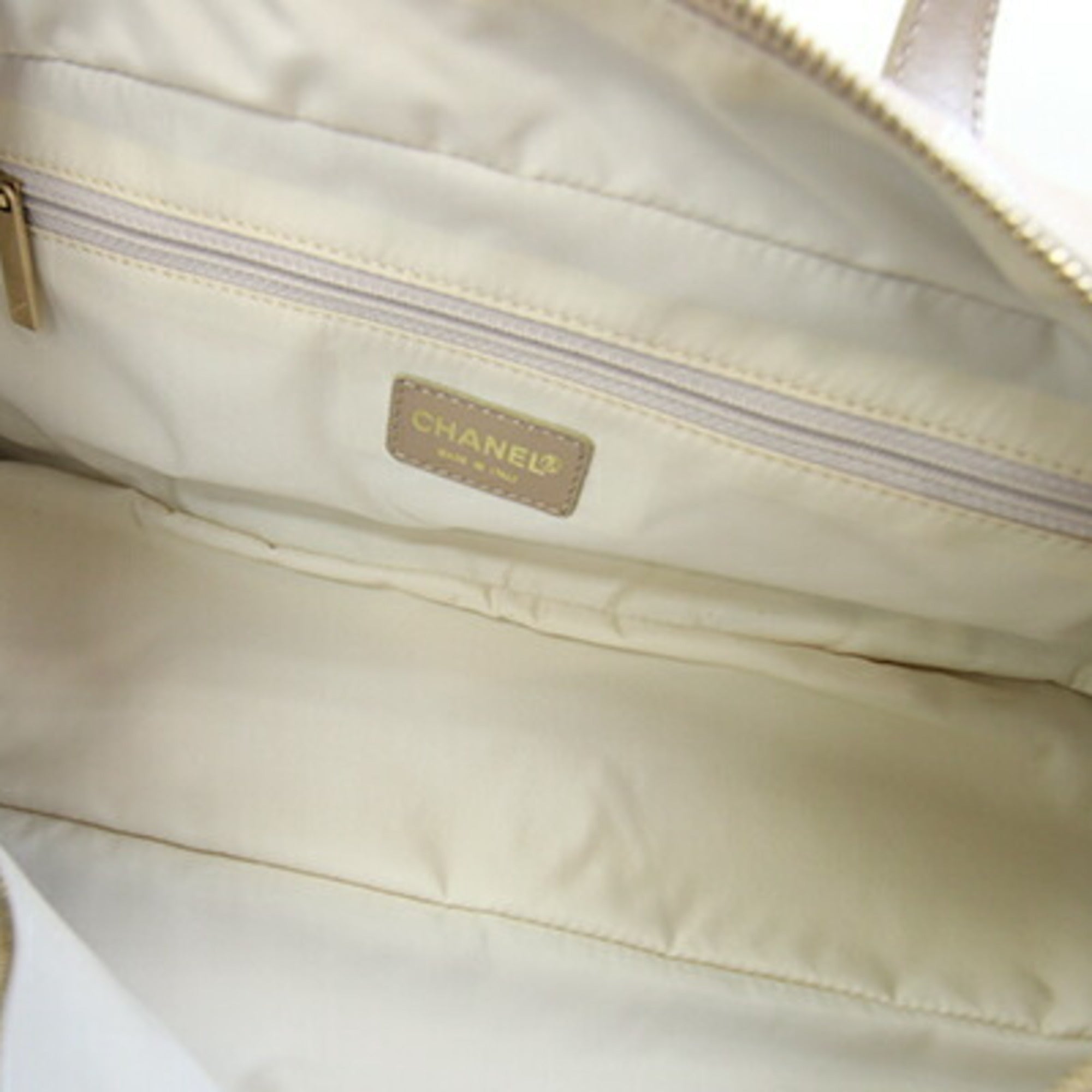 Chanel New Travel Line Beige Nylon Canvas Leather Boston Bag Handbag (Pre-Owned)