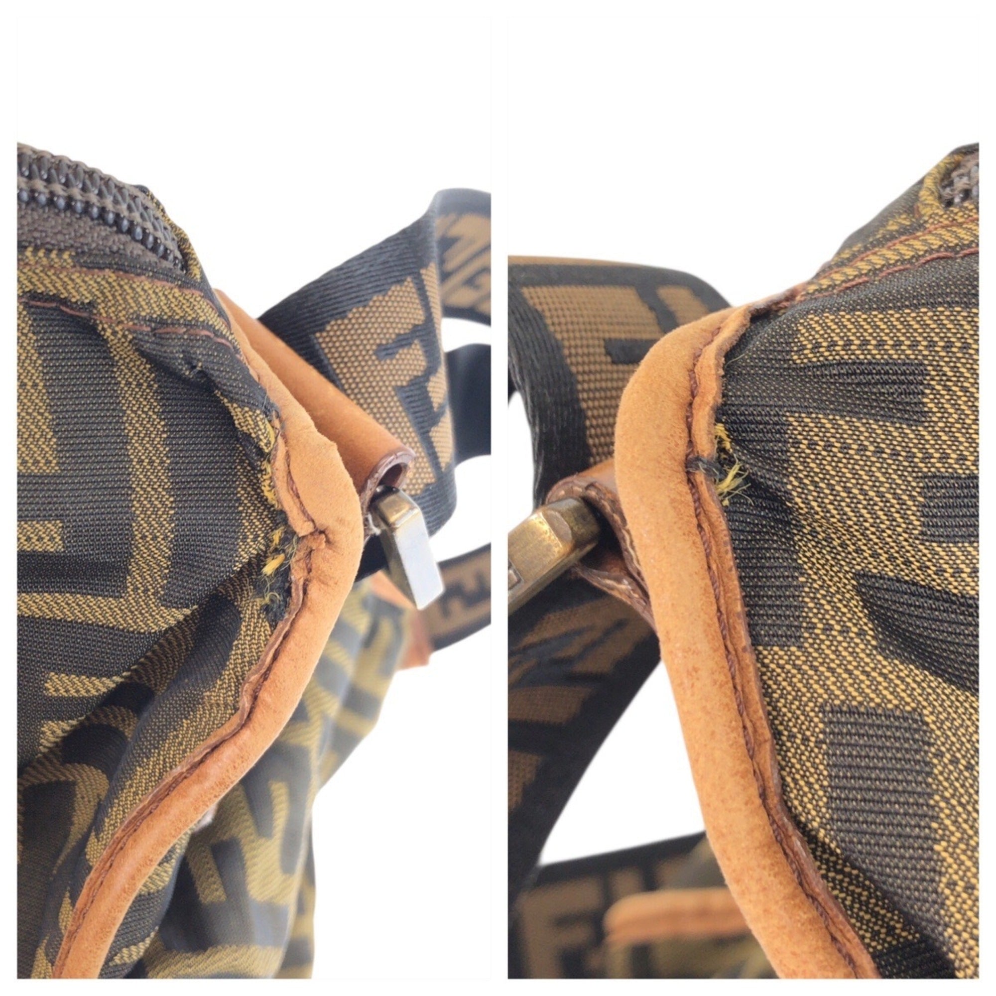 Fendi Brown Dark Brown Nylon Leather Messenger Bag Shoulder Bag (Pre-Owned)