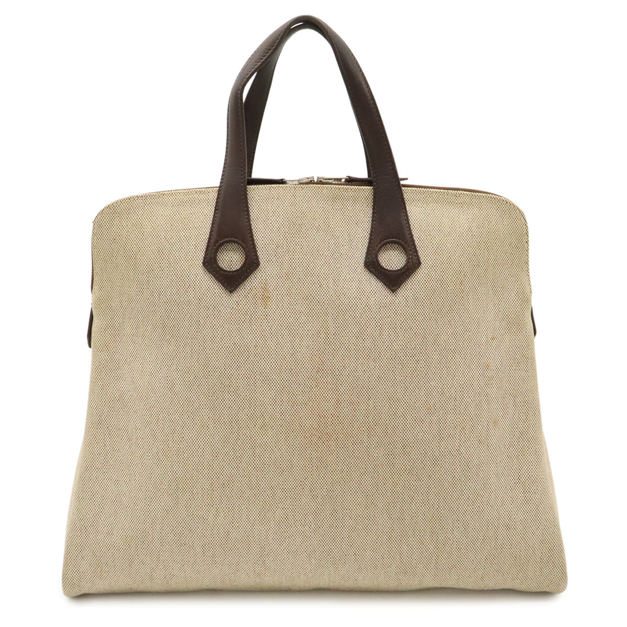 Hermes Brown Natural Canvas Leather Handbag Tote Bag (Pre-Owned)