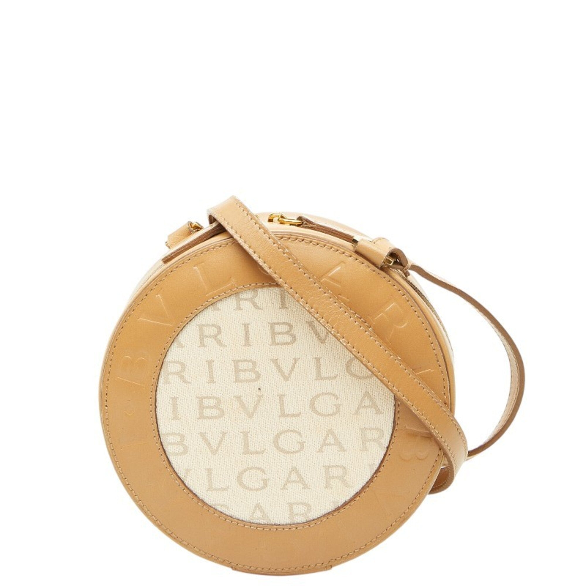 Bvlgari Beige Brown Canvas Leather Handbag Pouch Shoulder Bag (Pre-Owned)
