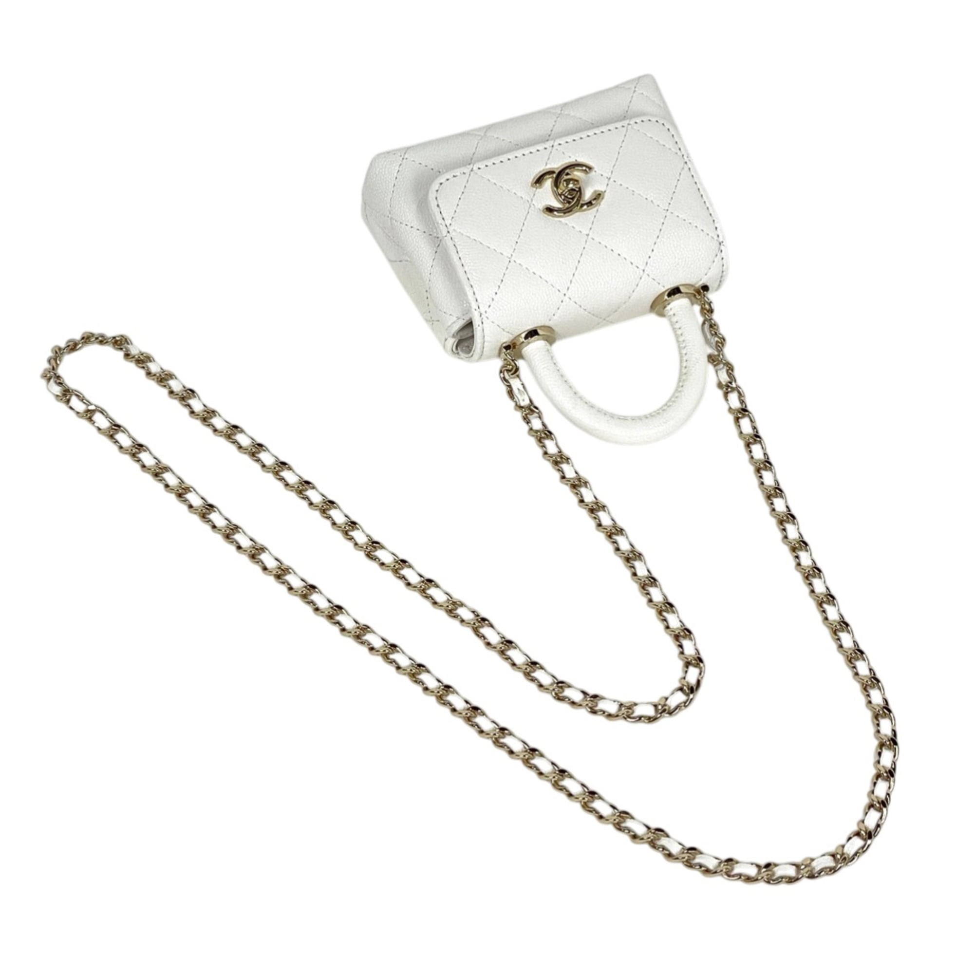 Chanel White Leather Handbag Shoulder Bag (Pre-Owned)