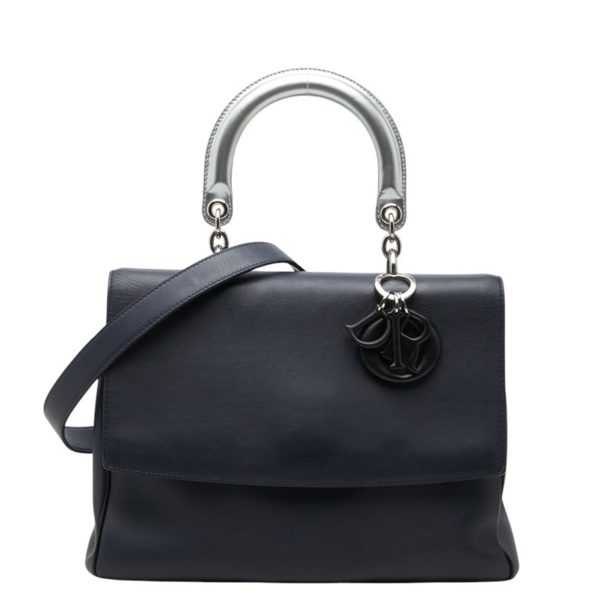 Christian Dior Navy Silver Leather Handbag Shoulder Bag (Pre-Owned)