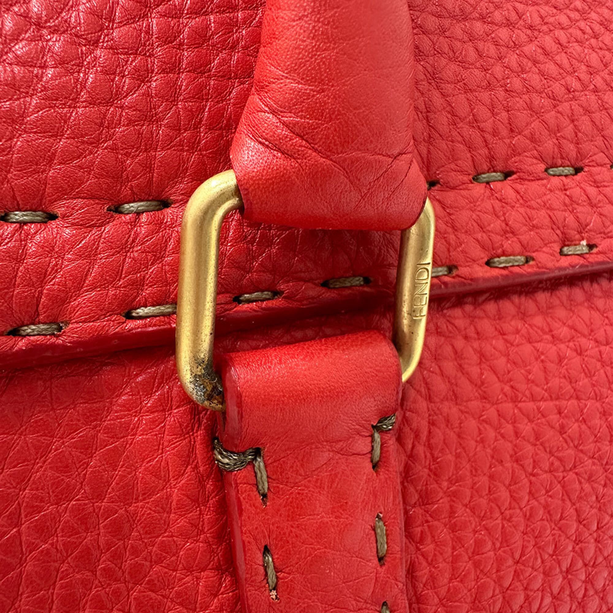 Fendi Red Color Leather Handbag (Pre-Owned)