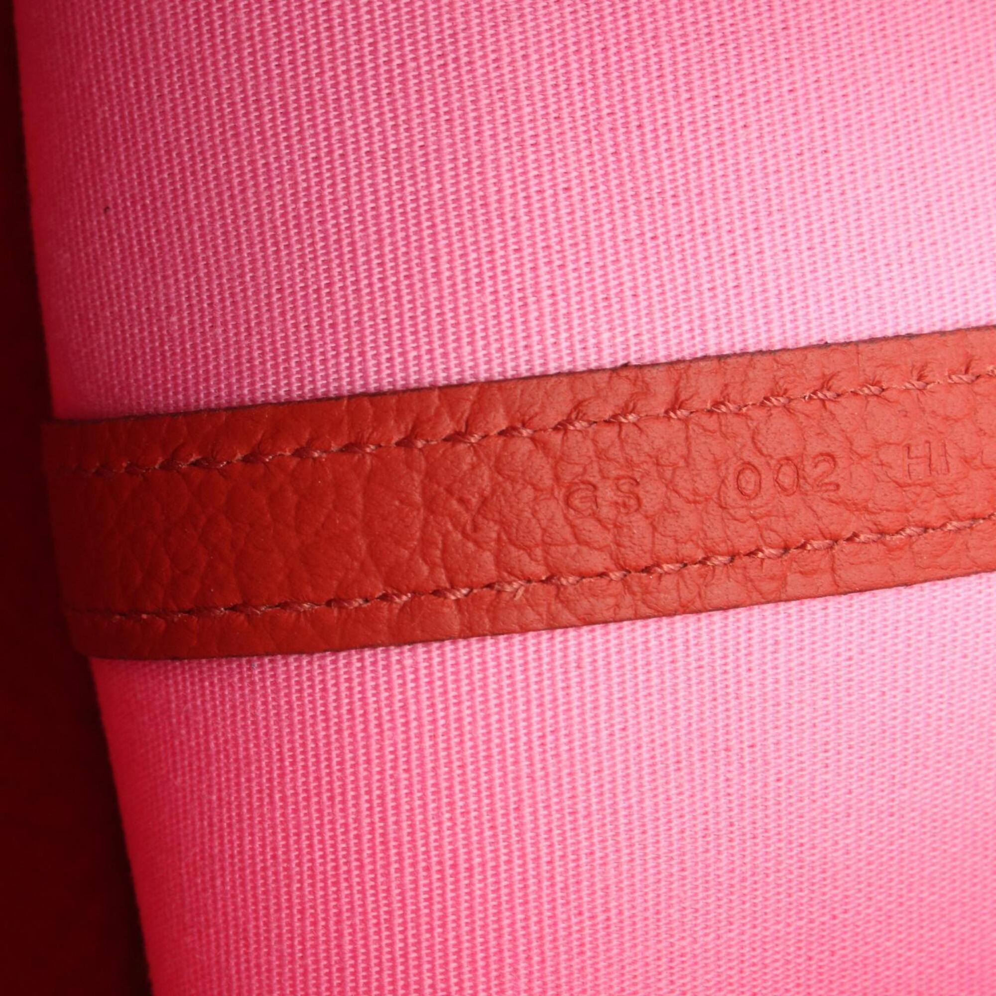 Hermes Pink Red Color Toile Officier Negonda Leather Handbag Tote Bag (Pre-Owned)