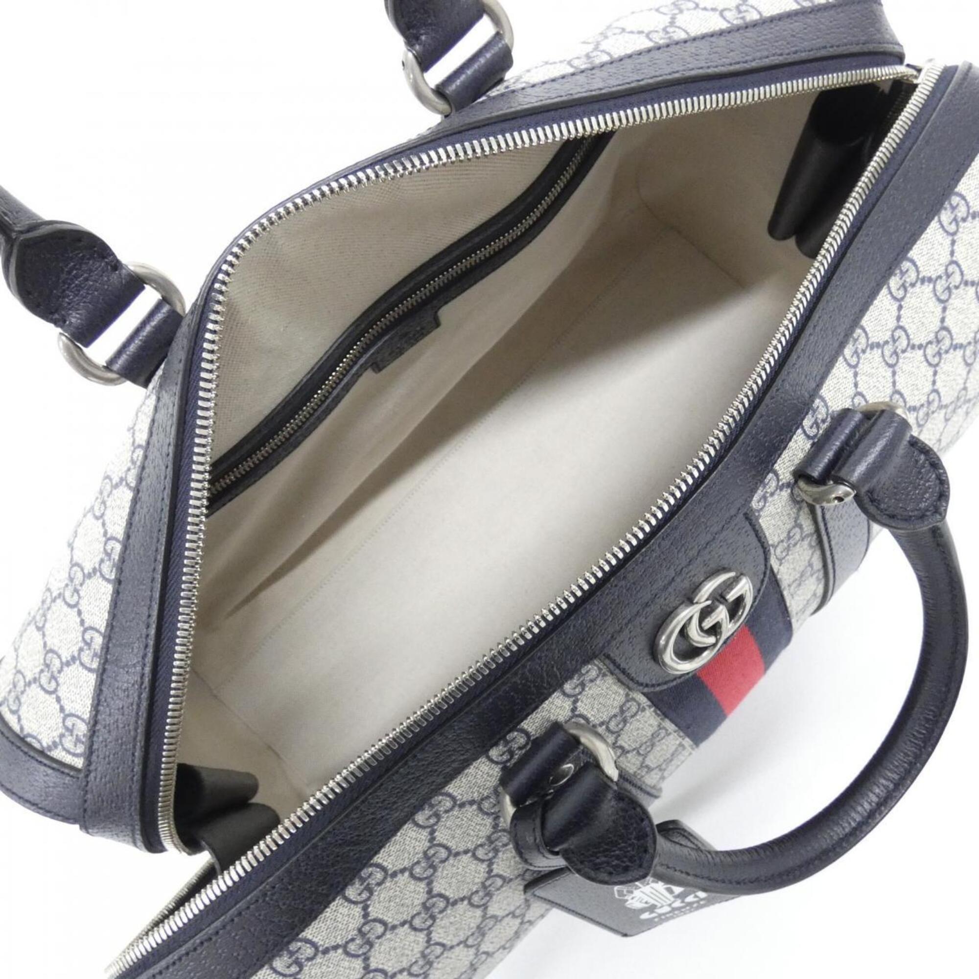 Gucci Beige Blue Gg Supreme Leather Boston Bag (Pre-Owned)