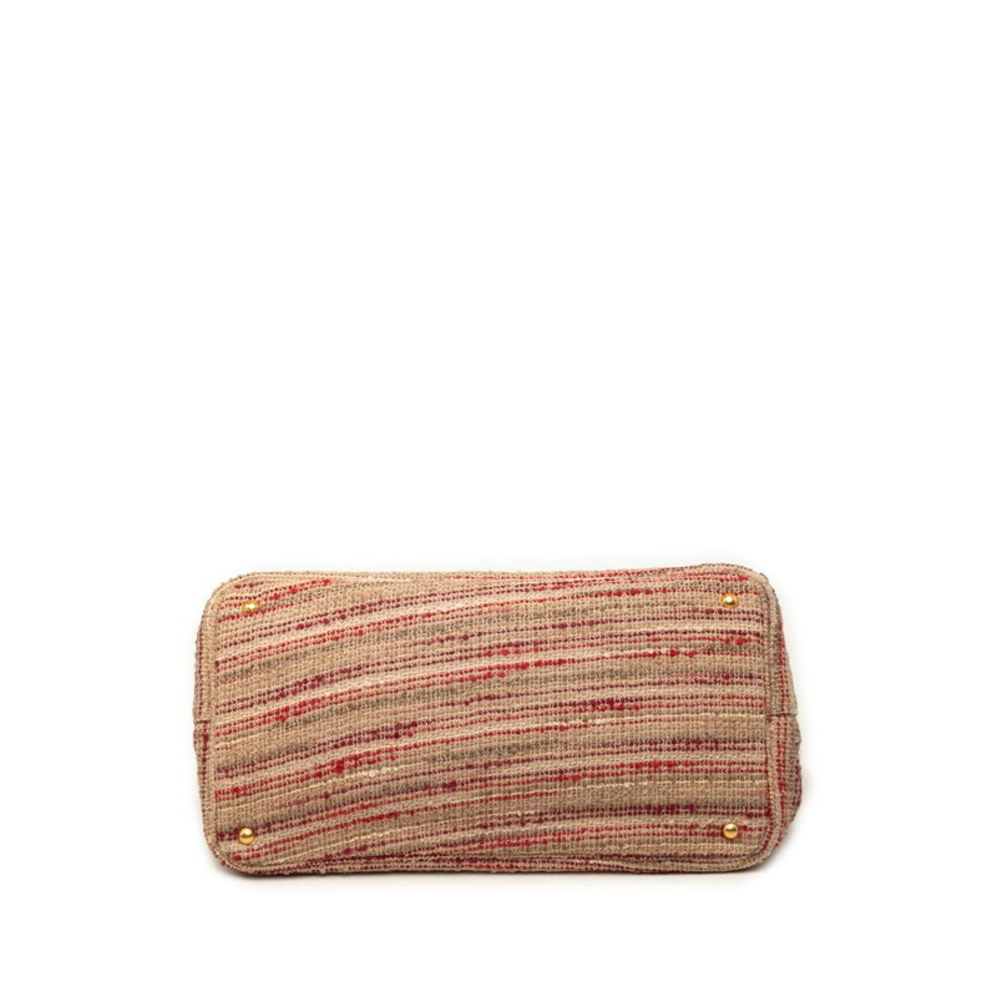 Prada Beige Multi-Color Red Color Tweed Suede Shoulder Bag Tote Bag (Pre-Owned)