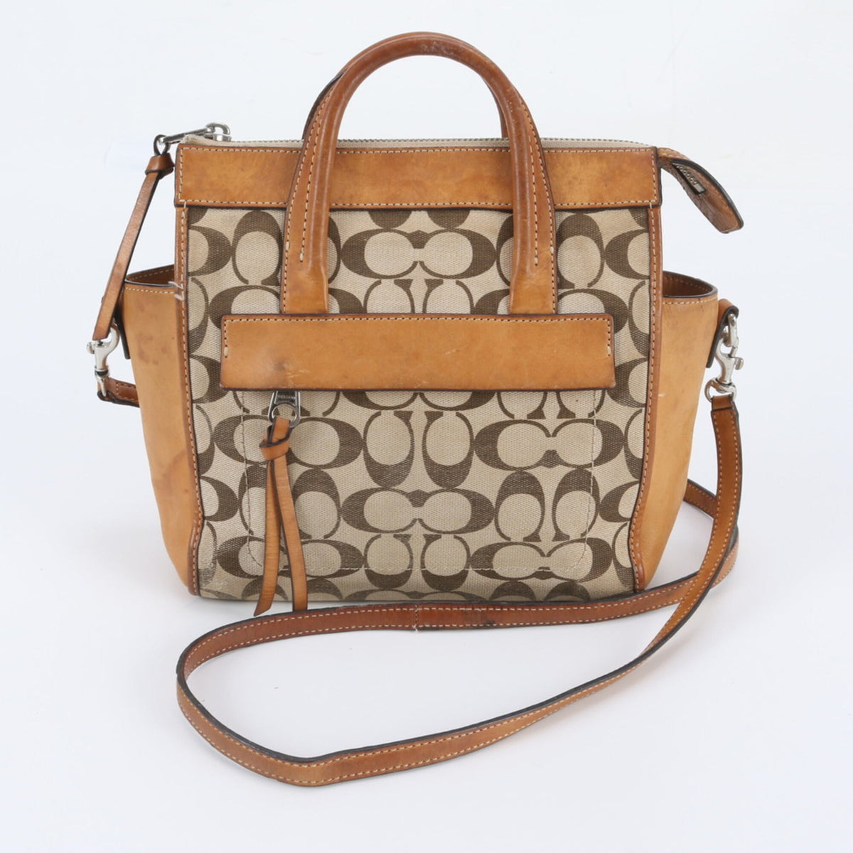 Coach Brown Leather Canvas Handbag Shoulder Bag (Pre-Owned)