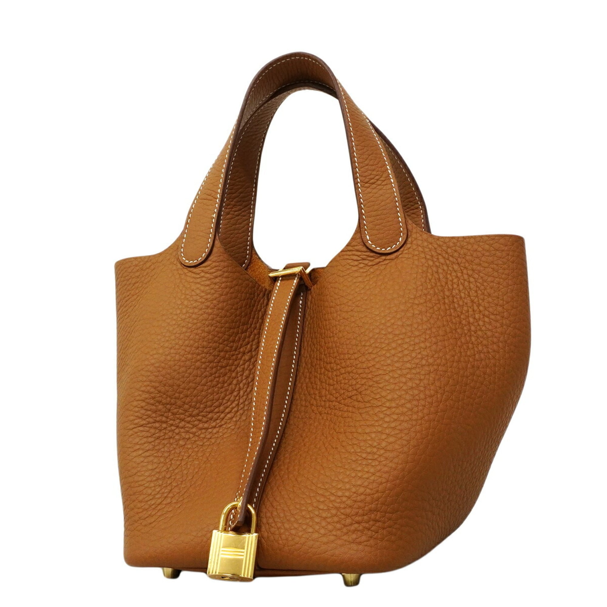 Hermes Gold Taurillon Clemence Leather Handbag (Pre-Owned)