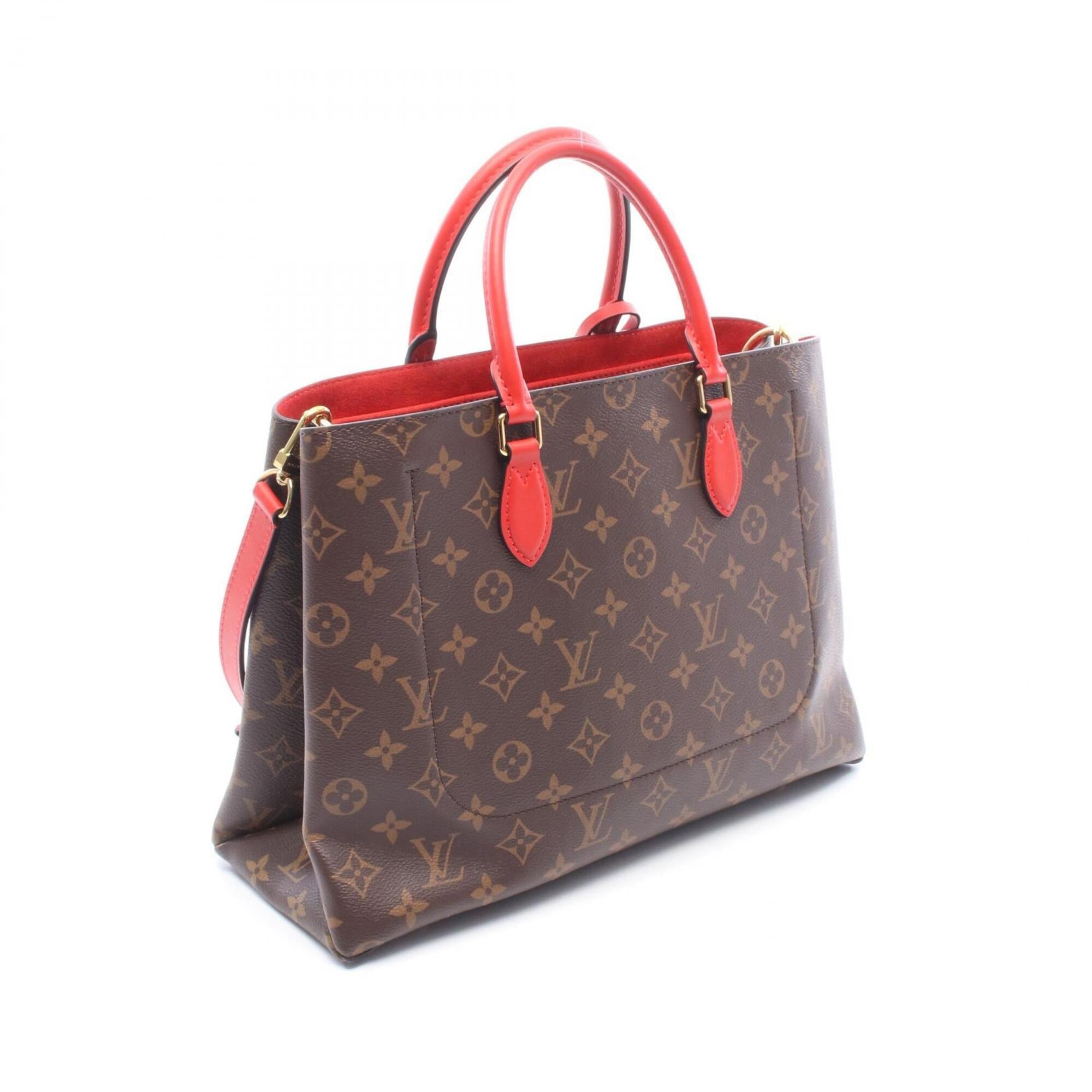 Louis Vuitton Brown Coquelicots Monogram Red Color Coated Canvas Leather Handbag Tote Bag (Pre-Owned)