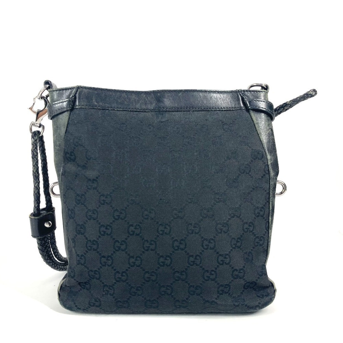 Gucci Black Gg Canvas Leather Shoulder Bag (Pre-Owned)