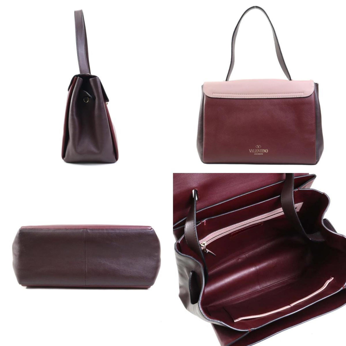 Valentino Garavani Burgundy Gray Pink Leather Handbag Shoulder Bag (Pre-Owned)