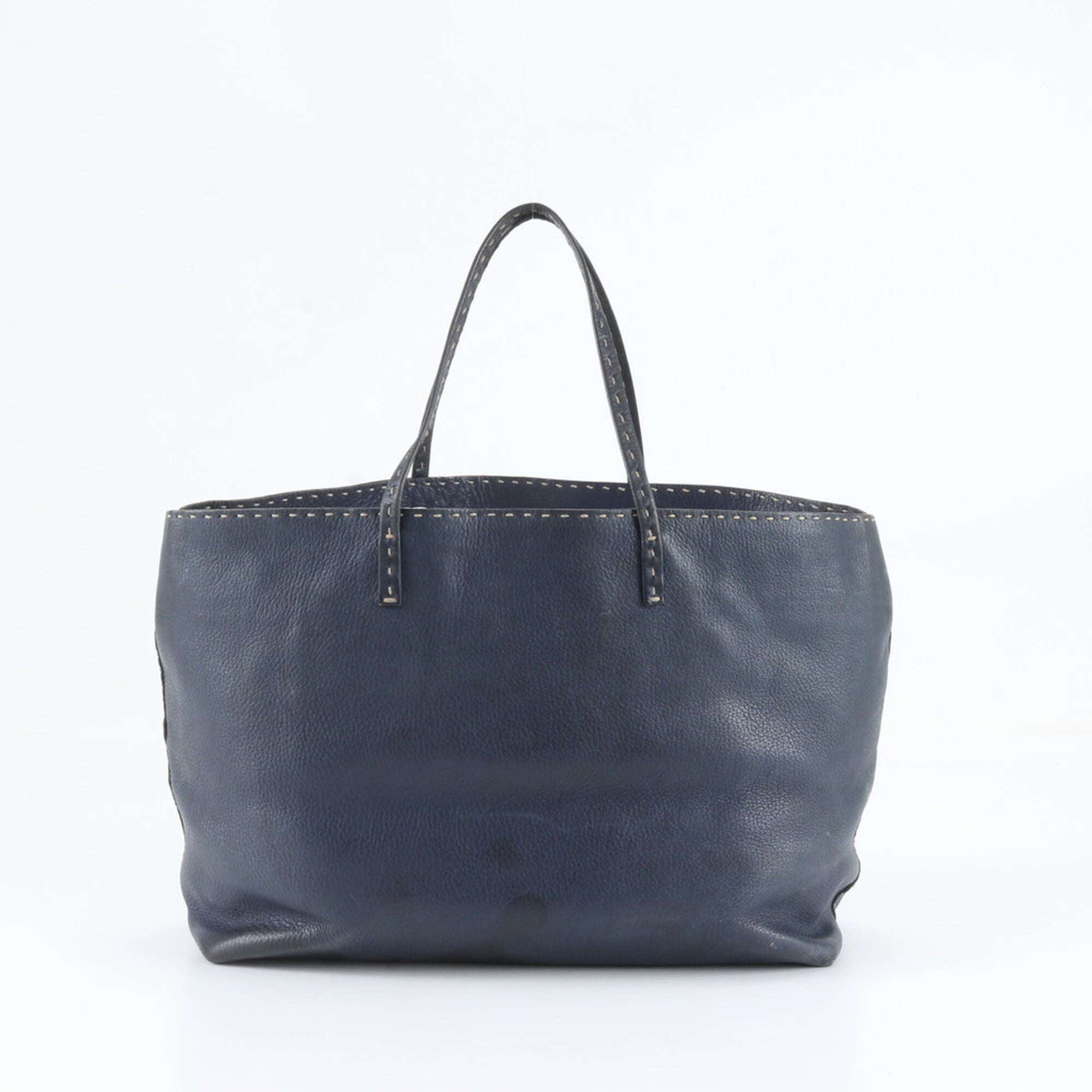 Fendi Navy Leather Shoulder Bag Tote Bag (Pre-Owned)