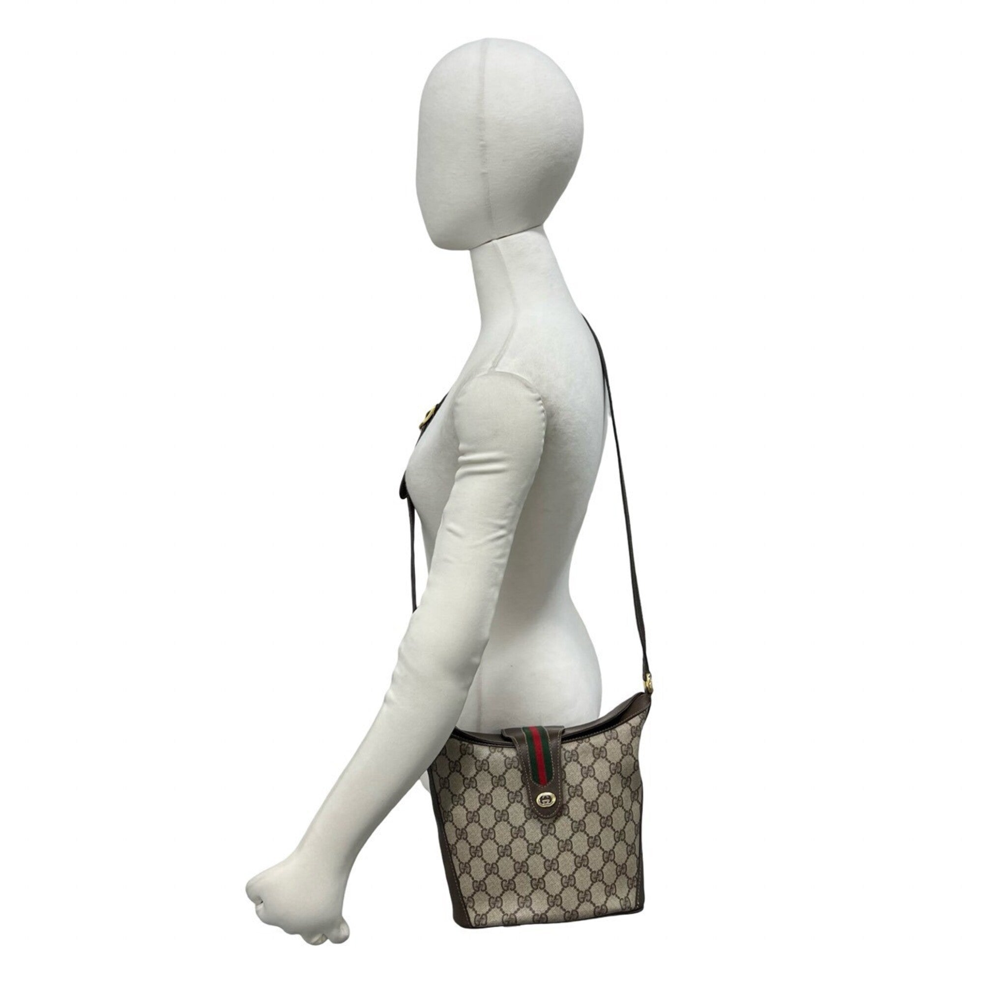 Gucci Brown Green Red Color Leather Pvc Pochette Shoulder Bag (Pre-Owned)