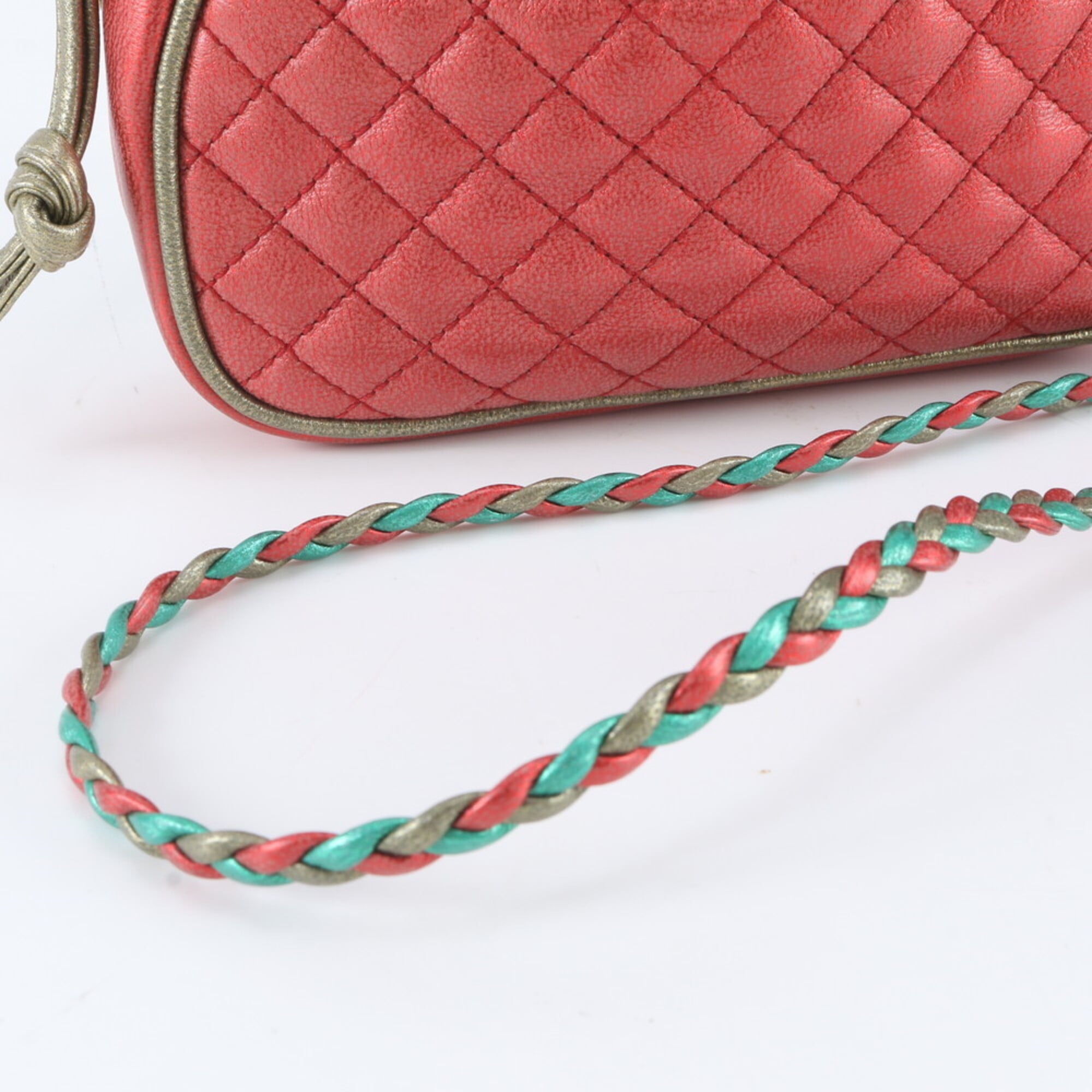 Gucci Green Red Color Leather Shoulder Bag (Pre-Owned)