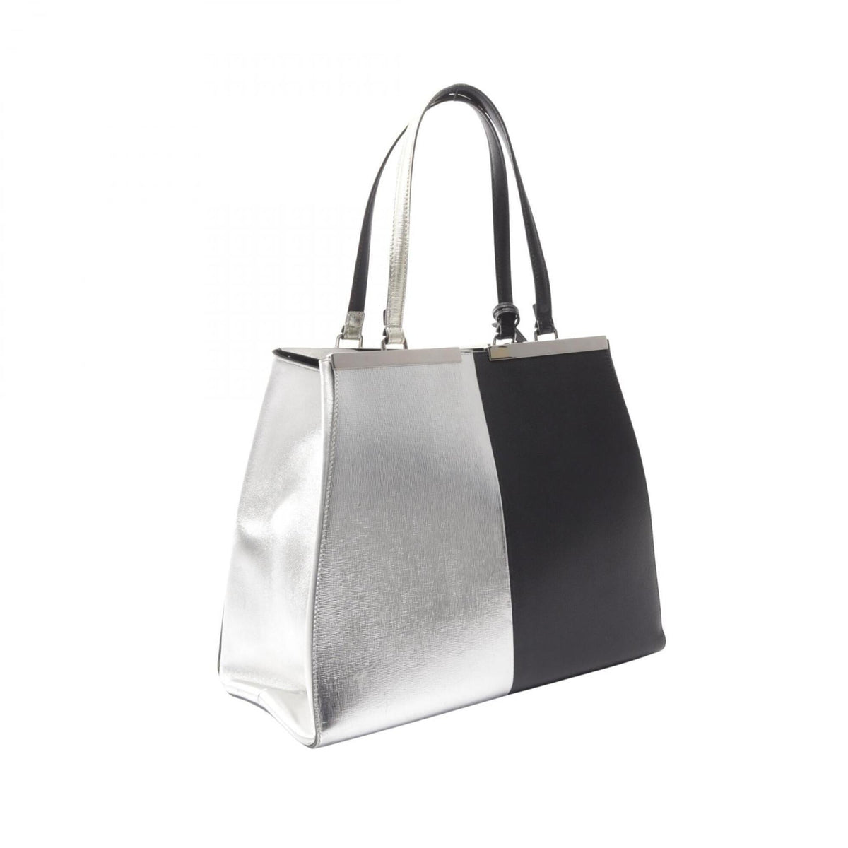 Fendi Black Silver Leather Handbag Tote Bag (Pre-Owned)