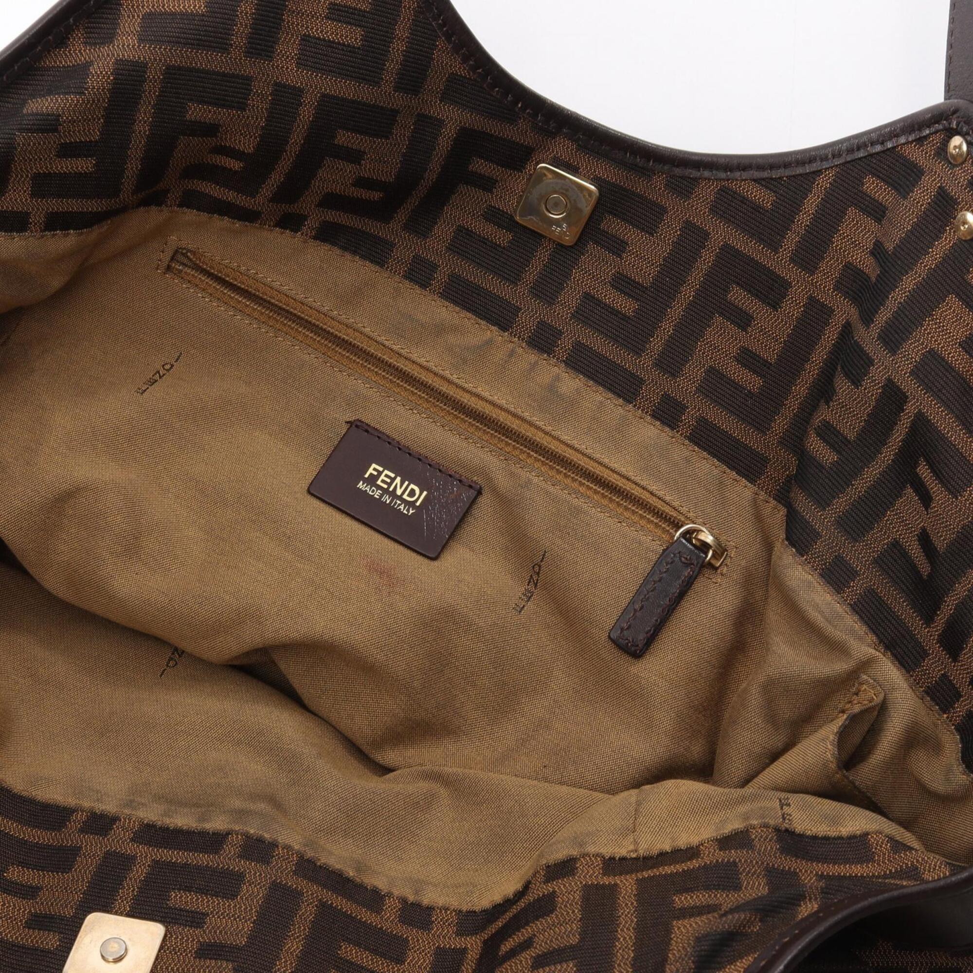 Fendi Beige Black Brown Canvas Leather Handbag (Pre-Owned)
