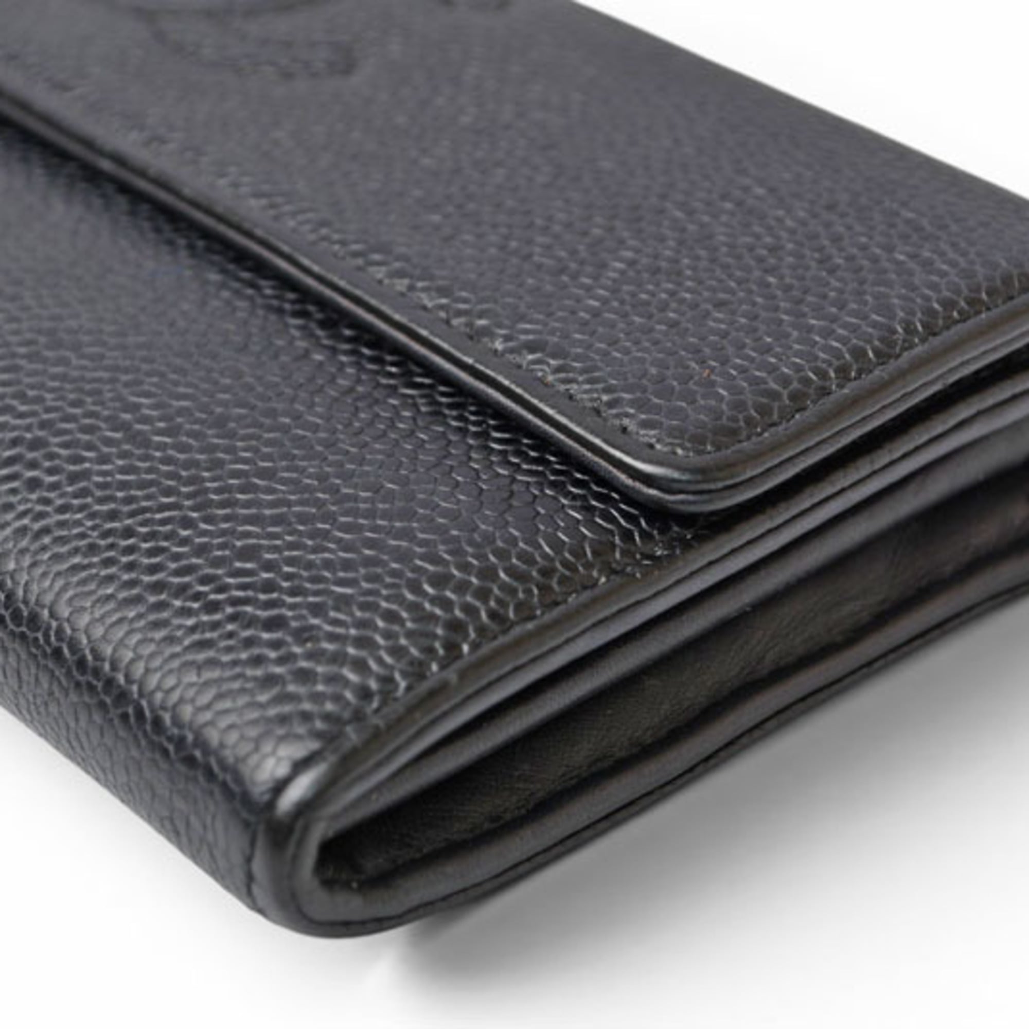 Chanel Black Leather Long Wallet (Bi-Fold) (Pre-Owned)