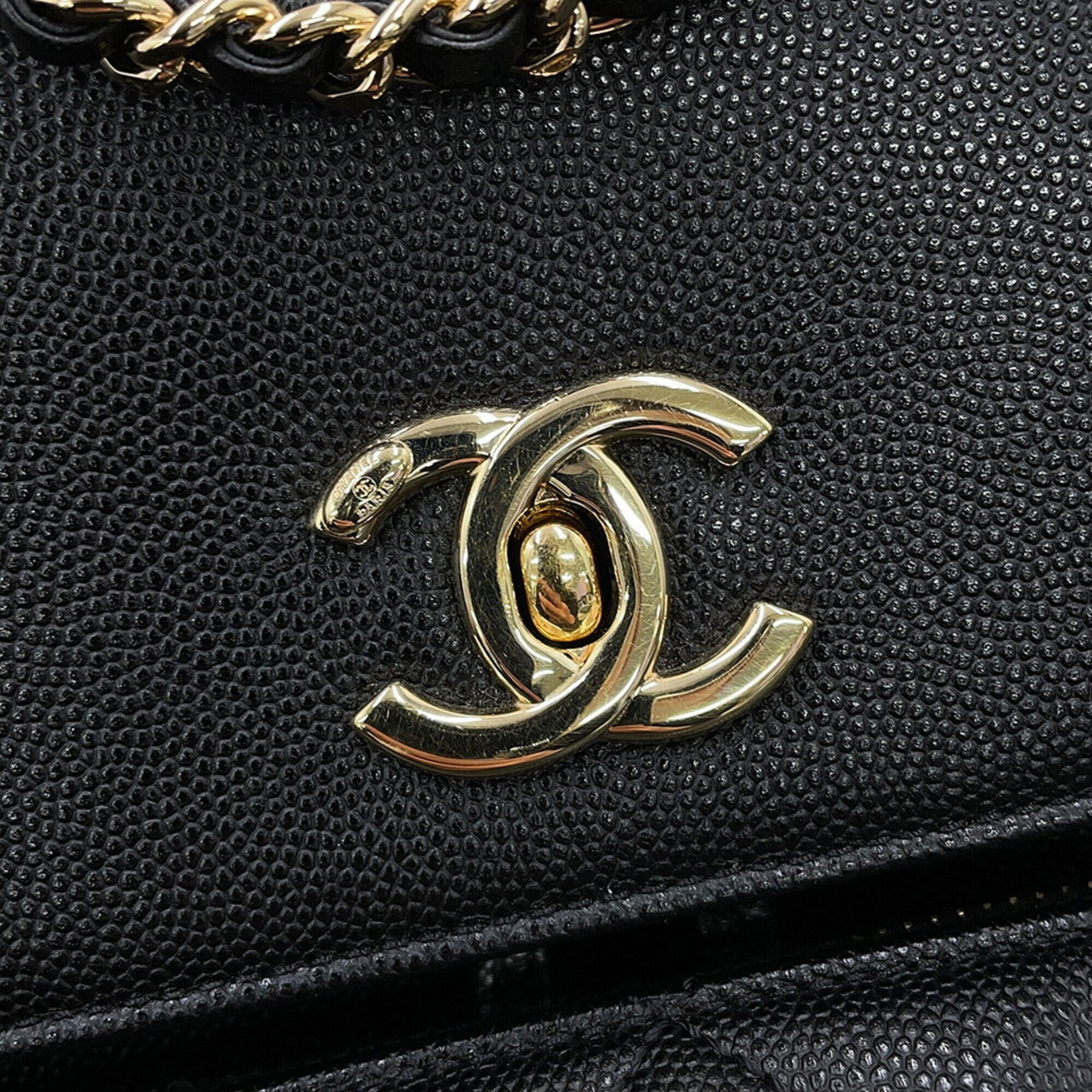 Chanel Matelasse Black Grained Calfskin Backpack Handbag (Pre-Owned)
