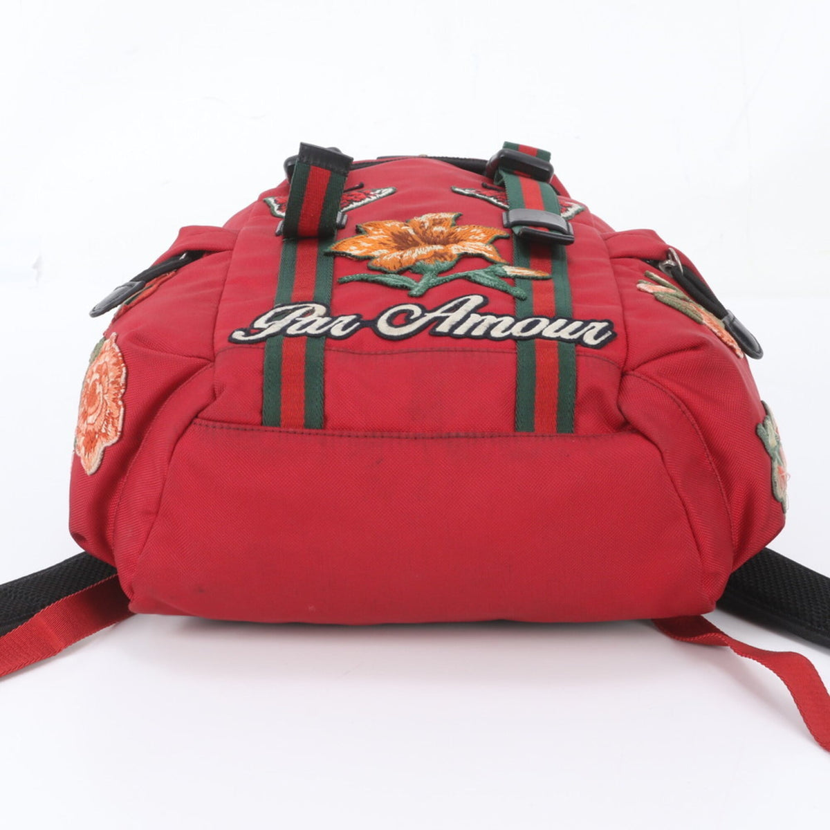 Gucci Red Color Leather Canvas Backpack Shoulder Bag (Pre-Owned)