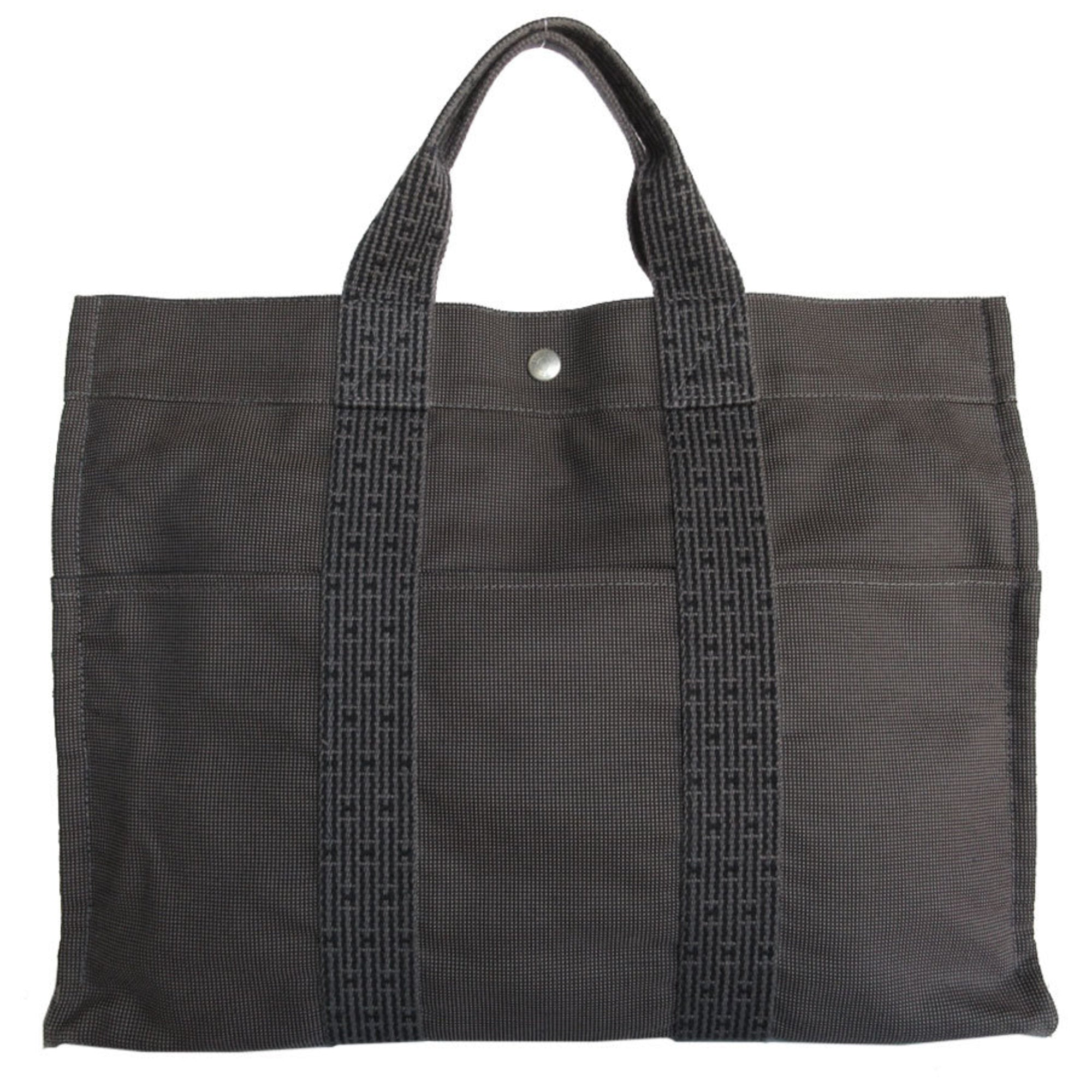 Hermes Dark Gray Canvas Handbag Tote Bag (Pre-Owned)