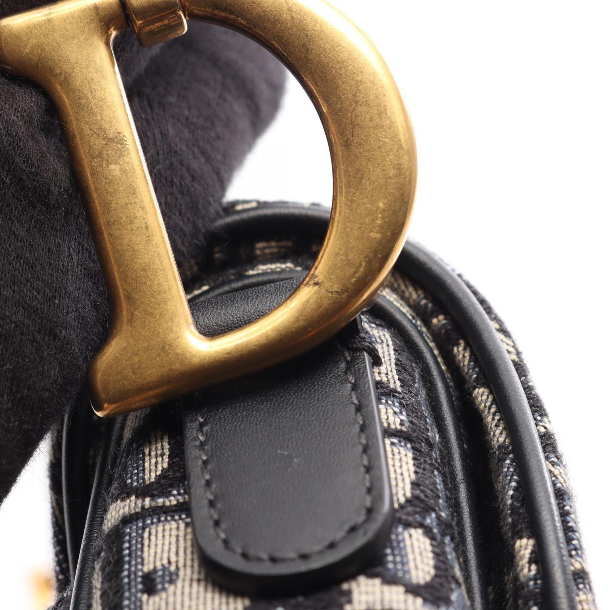 Christian Dior Beige Black Navy Canvas Leather Handbag (Pre-Owned)