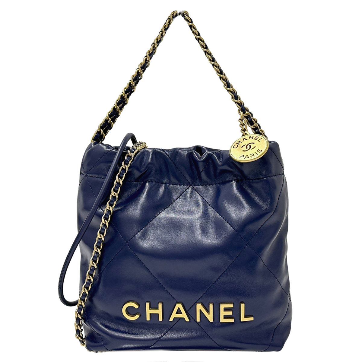 Chanel Navy Leather Handbag Shoulder Bag (Pre-Owned)