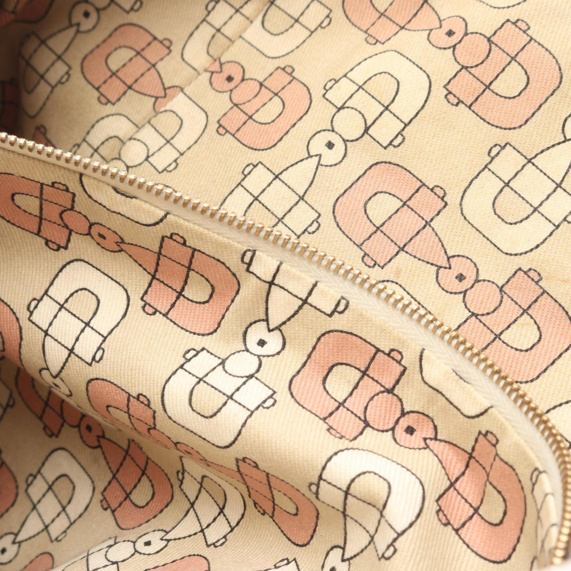 Gucci Beige Pink White Canvas Leather Handbag Tote Bag (Pre-Owned)