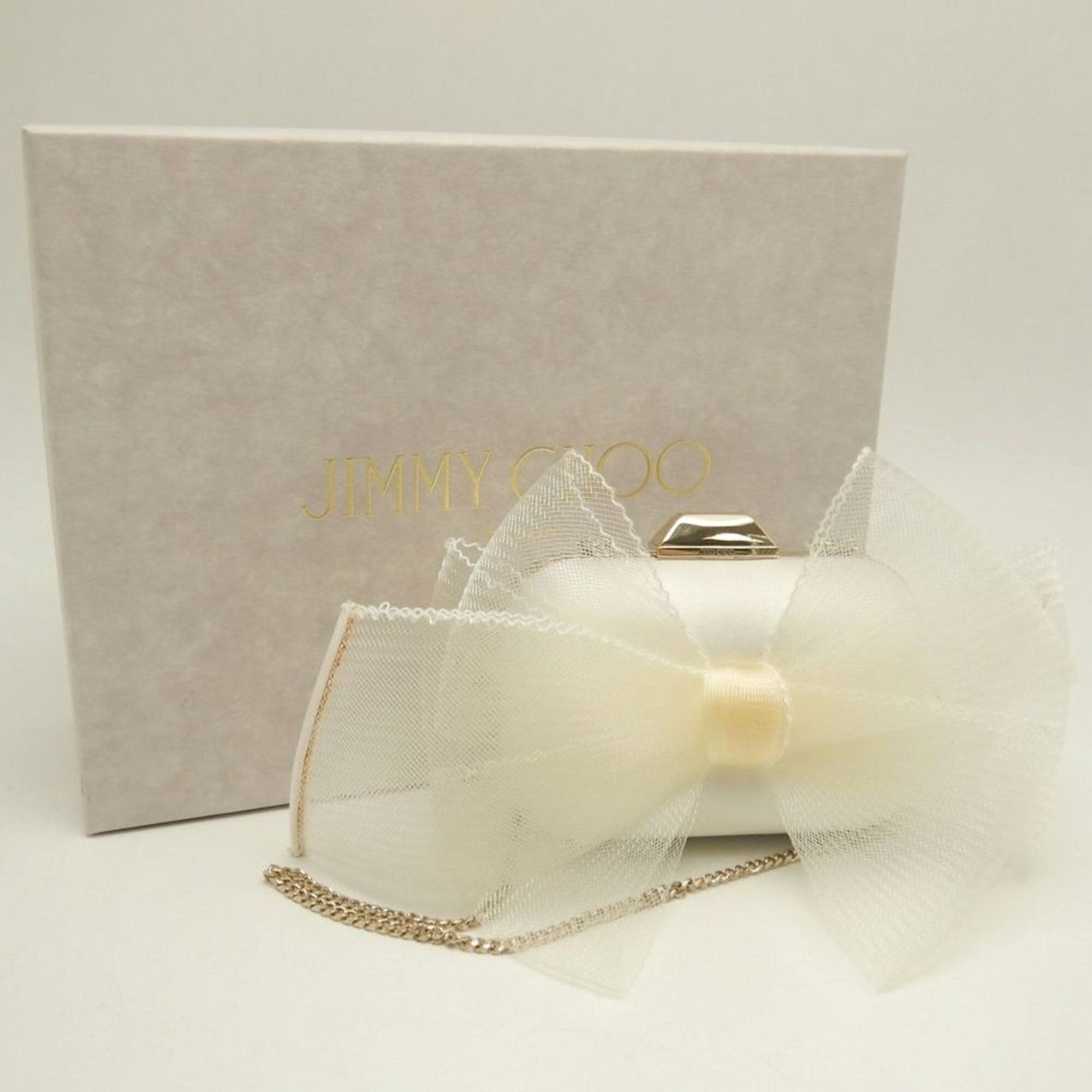 Jimmy Choo Off-White Satin Clutch Bag (Pre-Owned)