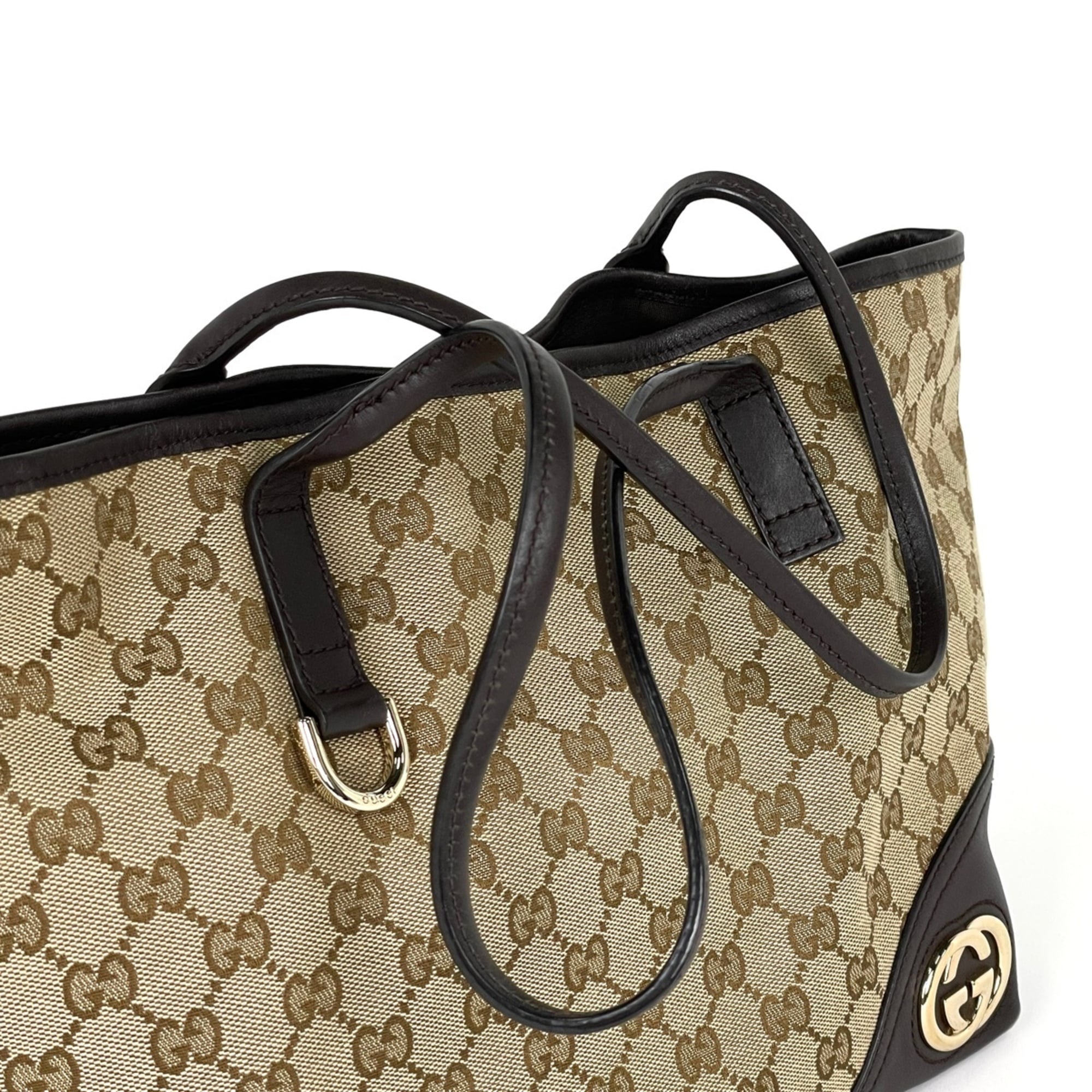 Gucci Brown Gg Canvas Leather Tote Bag (Pre-Owned)