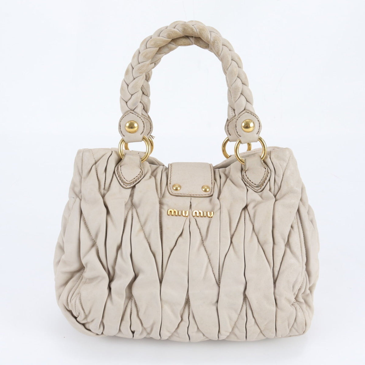 Miu Miu Beige Leather Handbag Tote Bag (Pre-Owned)