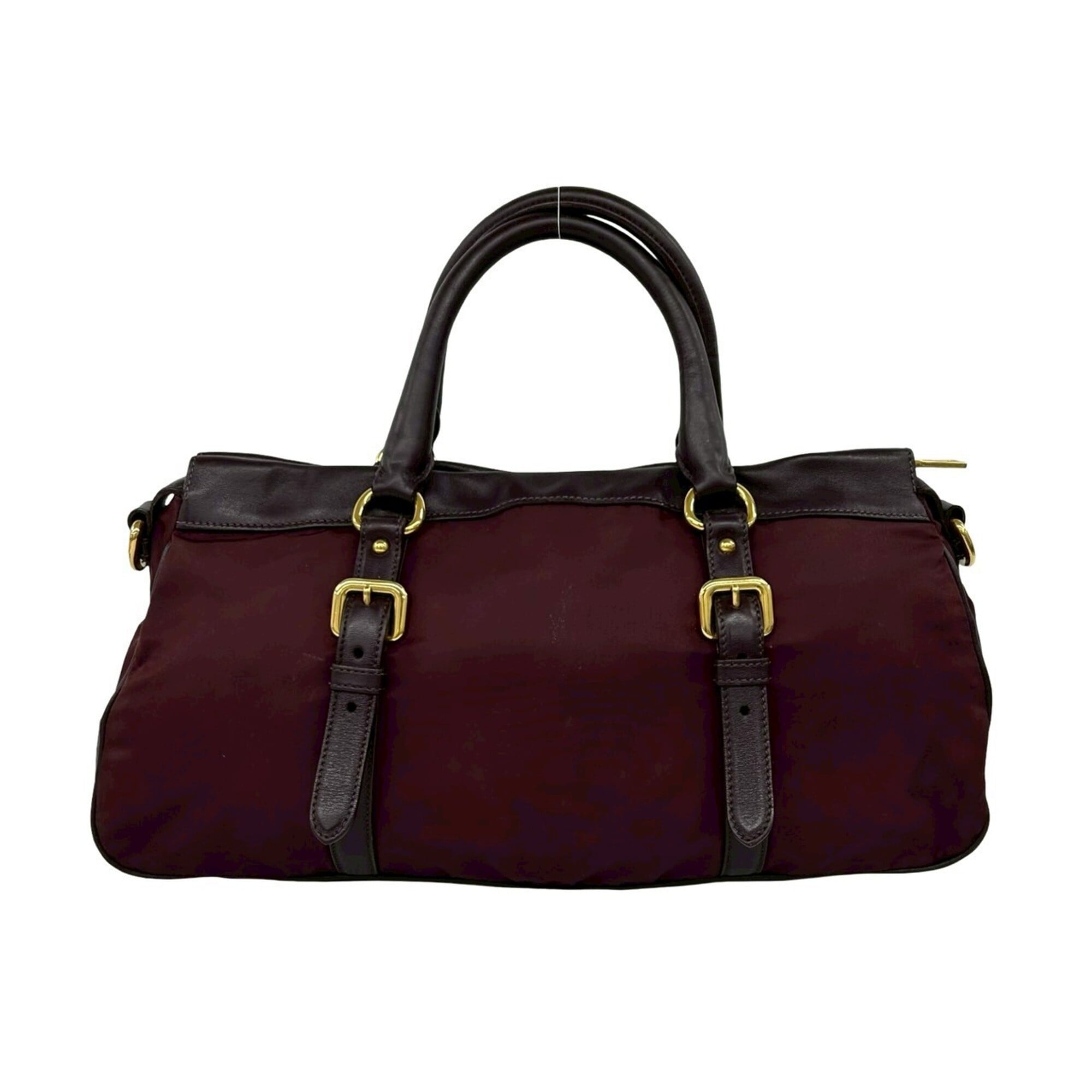 Prada Red Color Wine Leather Nylon Handbag Shoulder Bag (Pre-Owned)