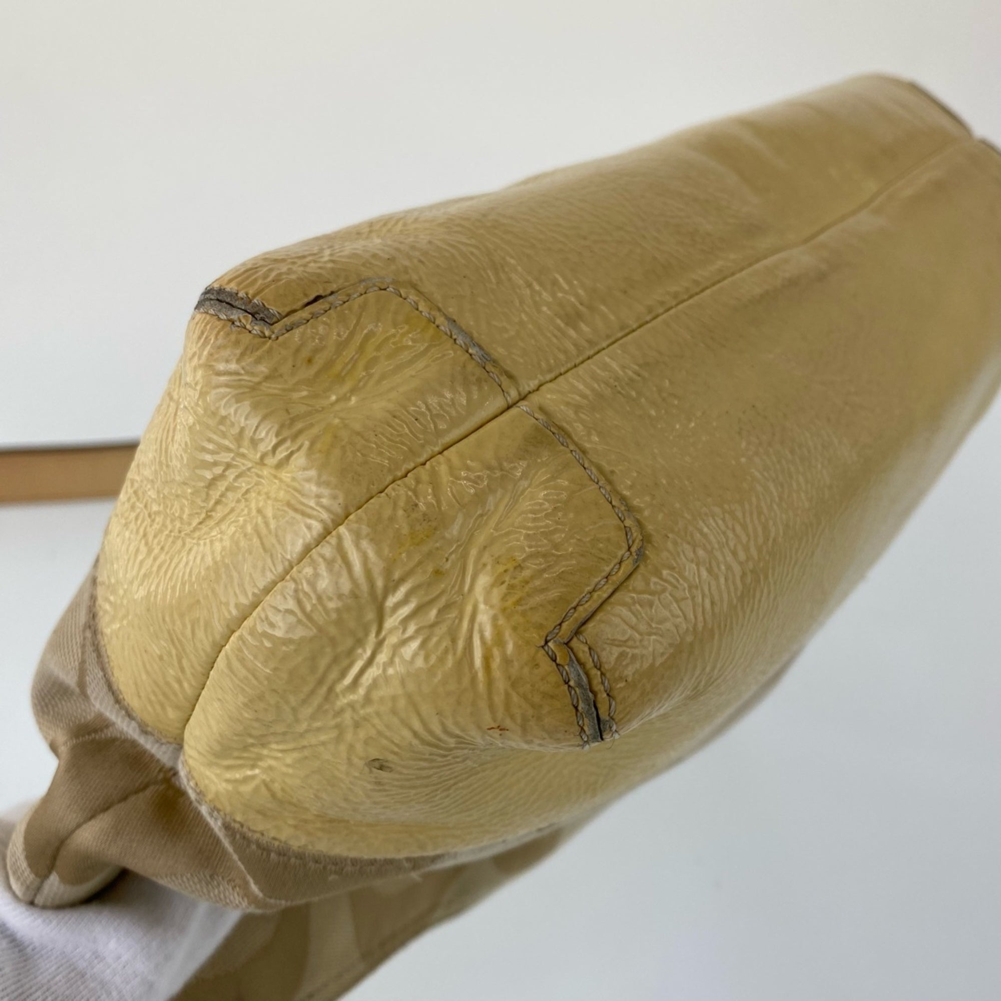 Coach Beige Signature Line Patent Leather Shoulder Bag (Pre-Owned)