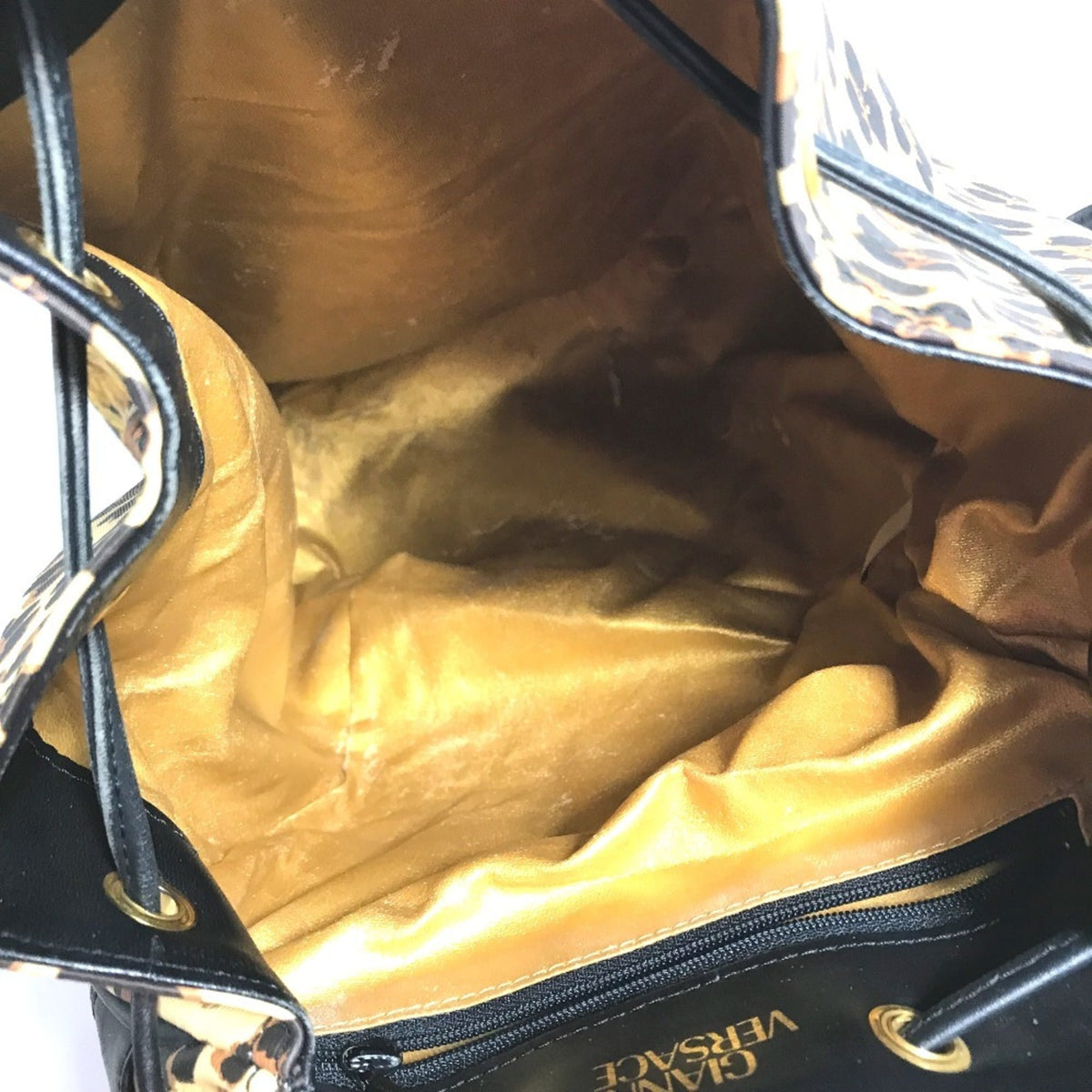 Versace Black Yellow Pvc Leather Backpack (Pre-Owned)