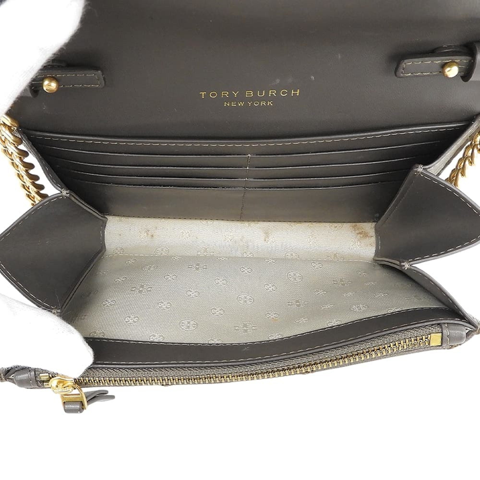 Tory Burch Grayish Leather Shoulder Bag (Pre-Owned)