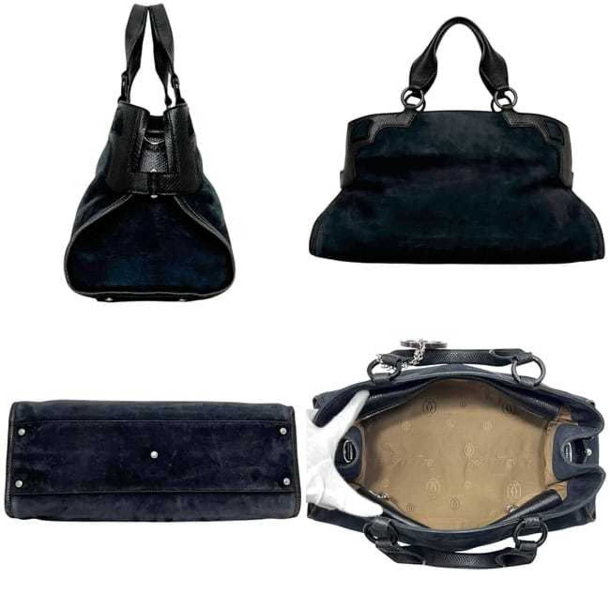 Cartier Black Leather Suede Handbag (Pre-Owned)