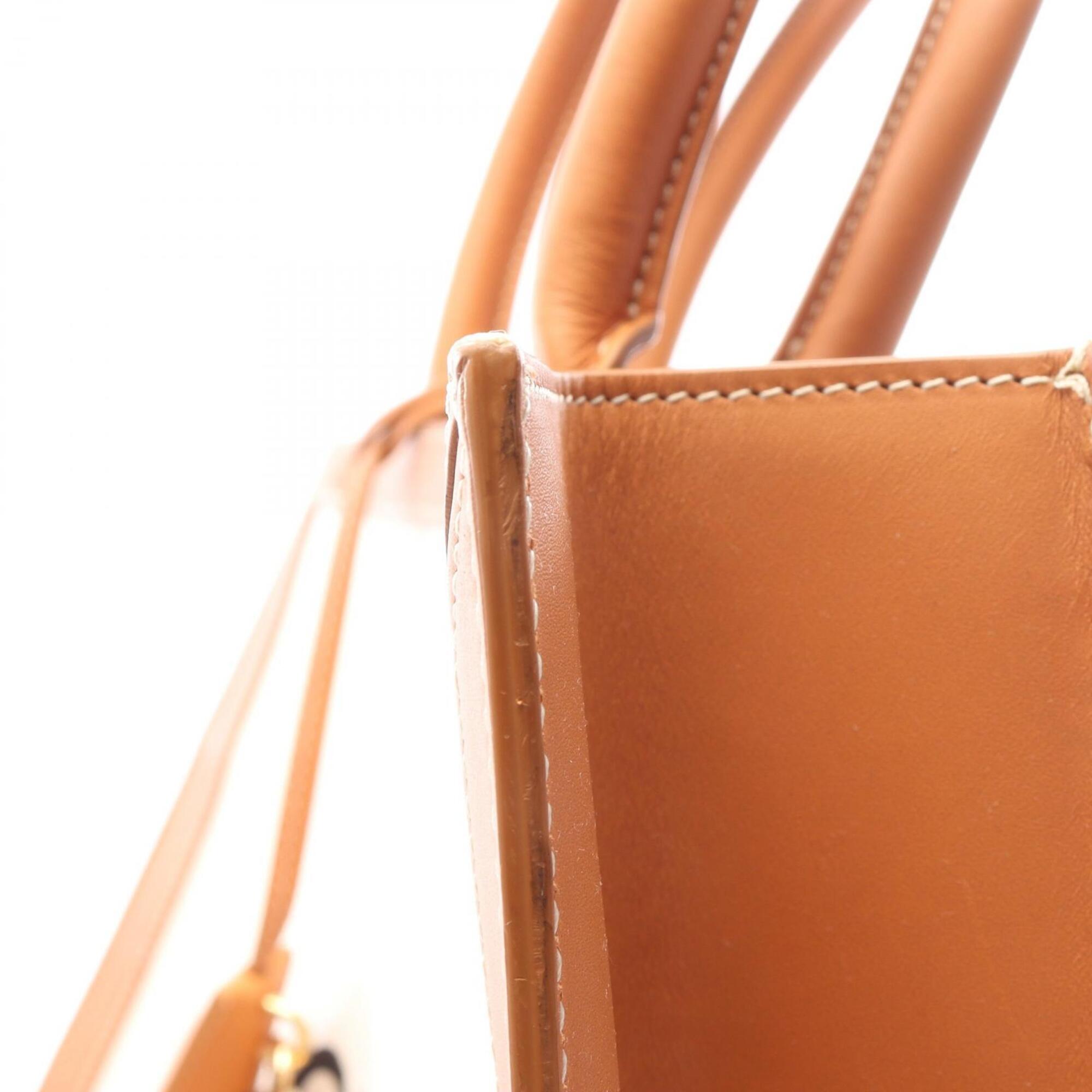 Celine Brown White Canvas Leather Handbag Tote Bag (Pre-Owned)