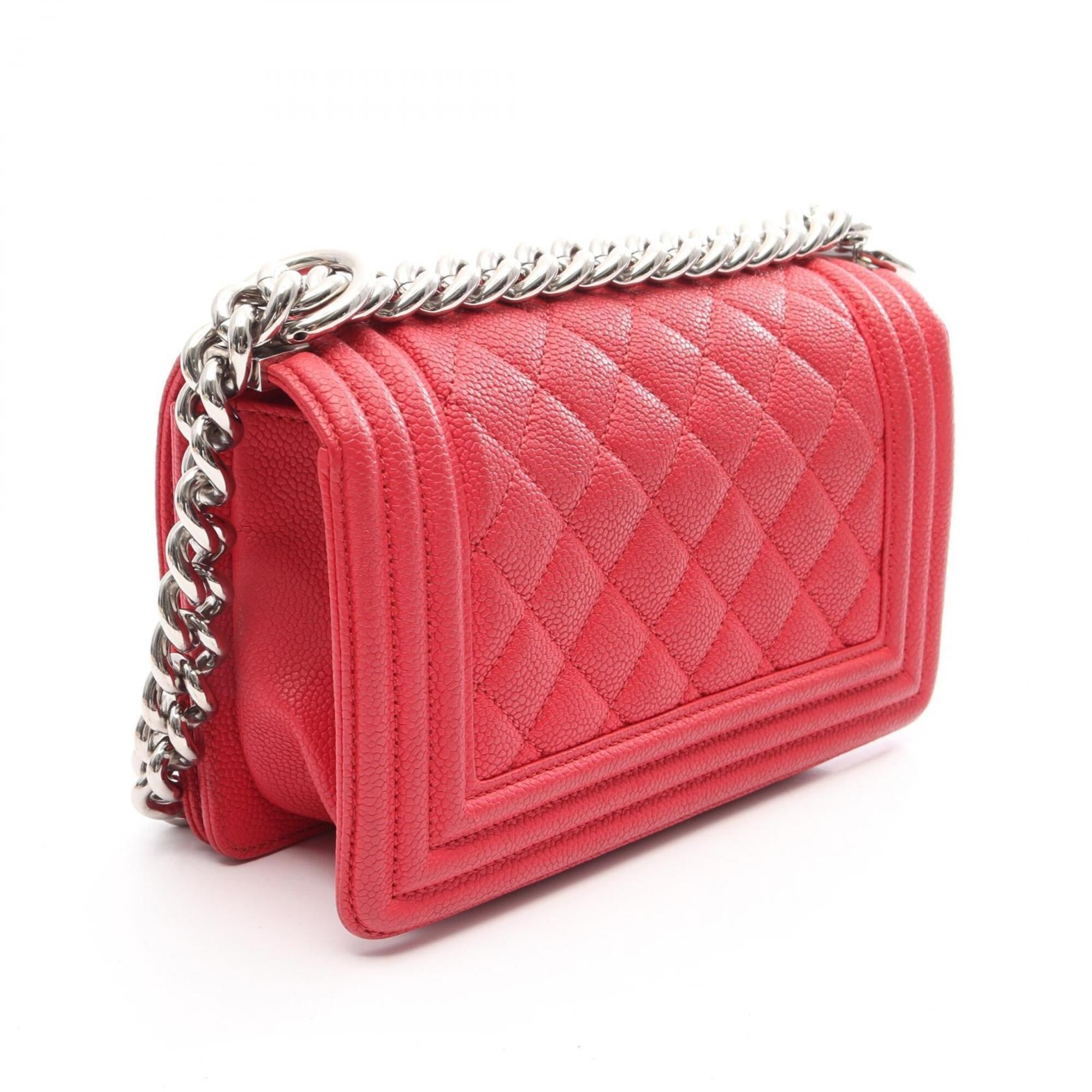 Chanel Red Color Grained Calfskin Handbag Shoulder Bag (Pre-Owned)